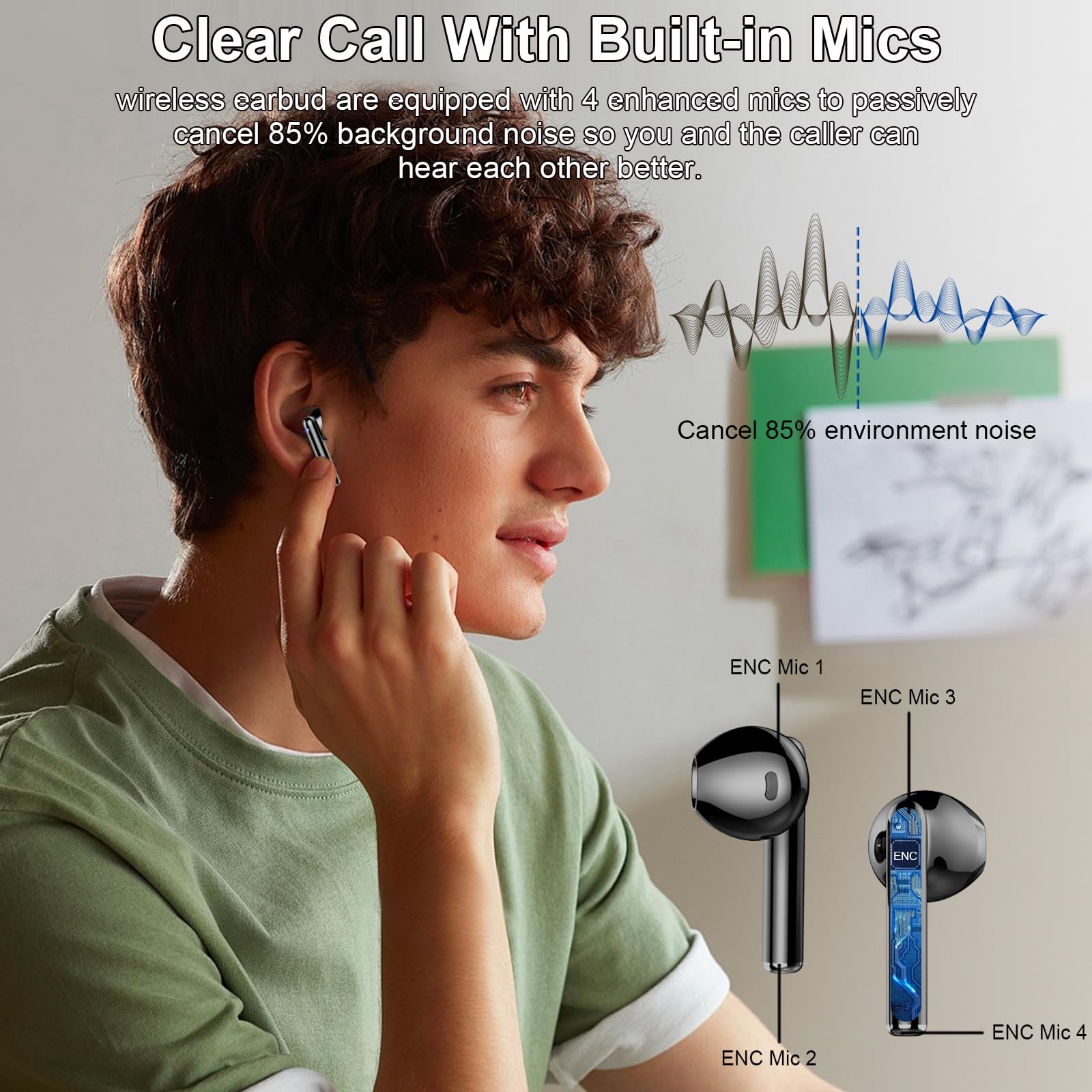 Cuffie Bluetooth,Auricolari Bluetooth 5.4 In Ear Stereo con 4 Microfono ENC,30 Ore Cuffiette Wireless Cancellazione Rumore, 2026 Cuffie Senza Filo HiFi Stereo IP7 Impermeabili per iOS & Android
