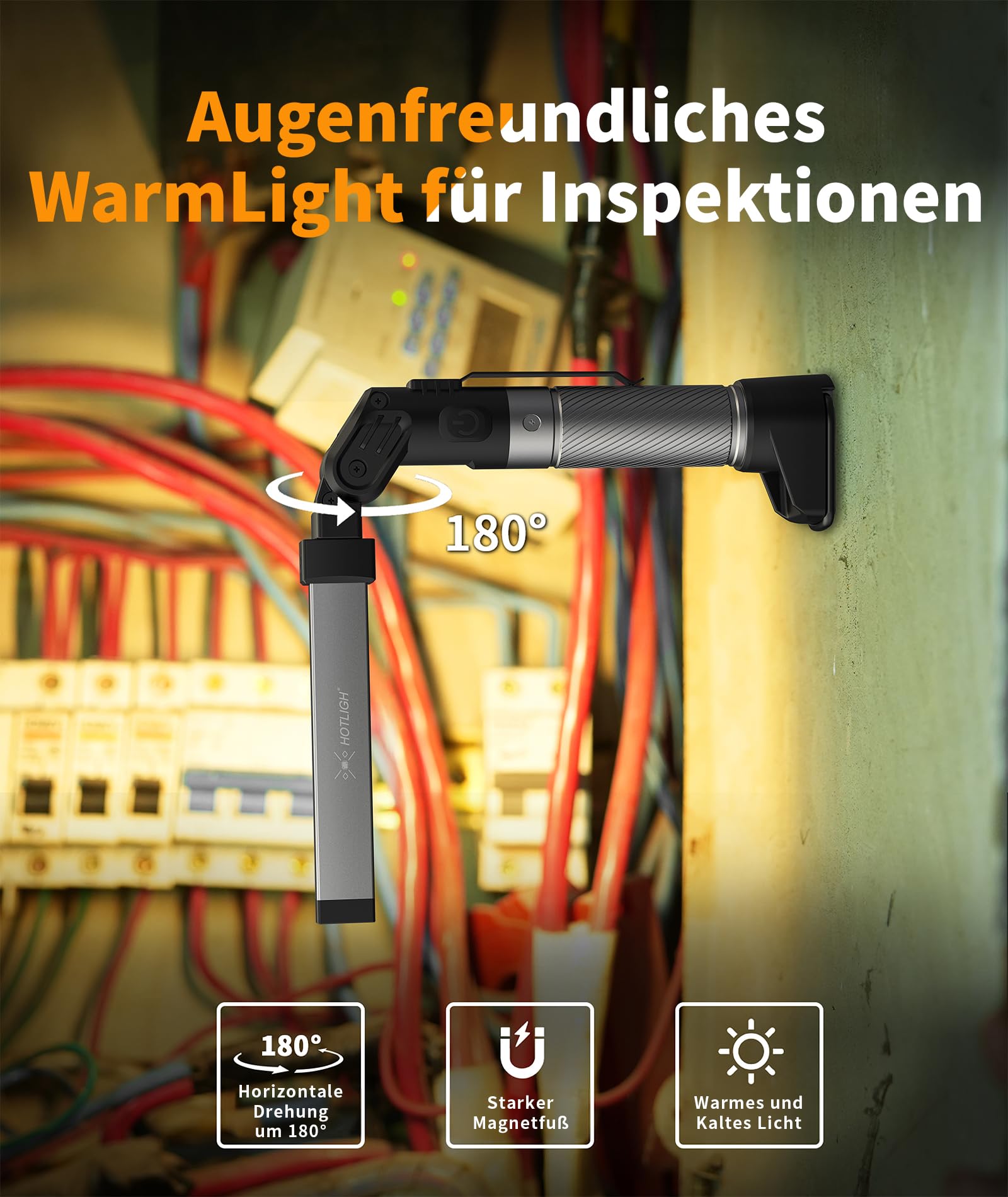 HOTLIGH Arbeitsleuchte – 800 Lumen Werkstattlampe LED mit Multifunktionalem Faltbarem Design, 2200 mAh Arbeitsleuchte LED Akku, 3 Leuchtmodi Arbeitslampe für Fahrzeugwartung/Notfälle, 1 Packung