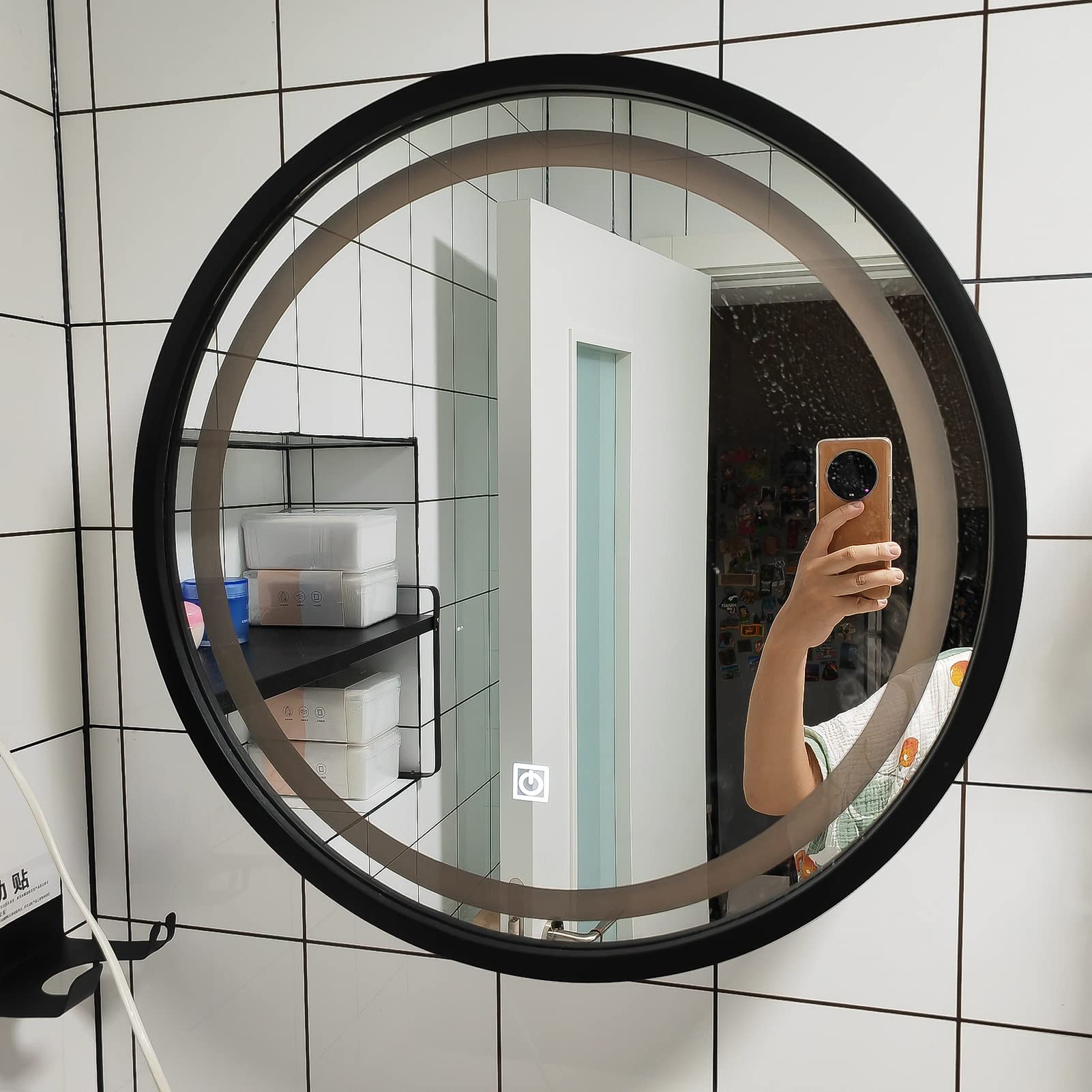 Lustro łazienkowe LED, Szafka ścienna do łazienki, szafka LED, wbudowana z lustrem i oświetleniem, lustro kosmetyczne ze schowkiem(Black,50cm)