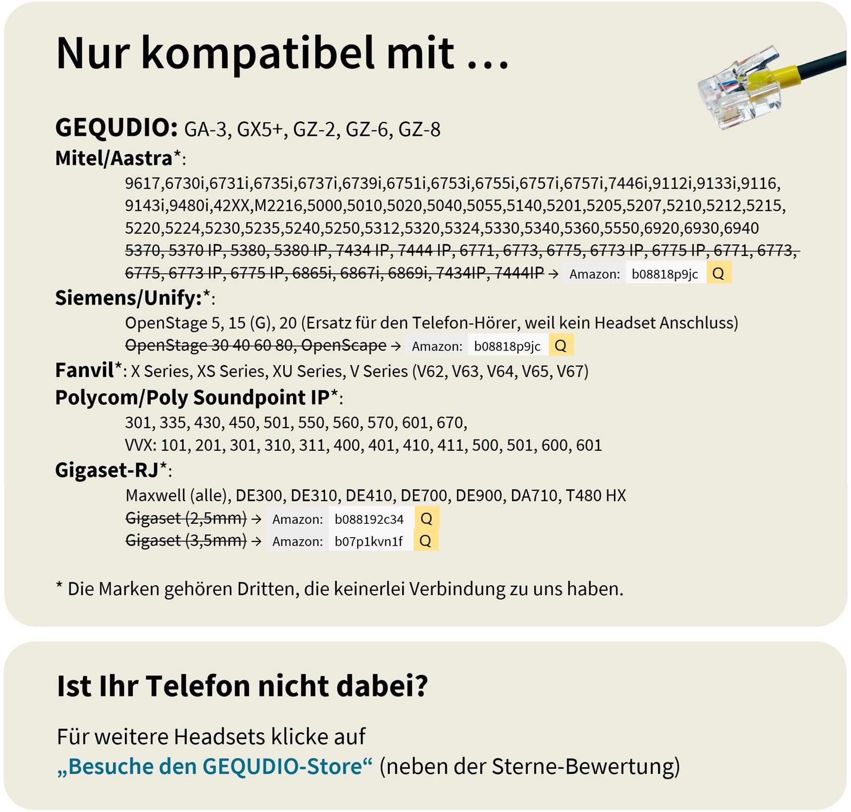GEQUDIO Headset für GX- und GZ-Serie kompatibel für GX5+ GX7+ GZ-2 GZ-6 GZ-8, Poly/Polycom und Gigaset-RJ Telefon - inklusive RJ Kabel - Kopfhörer & Mikrofon mit Ersatz Polster - 60g leicht (1-Ohr)