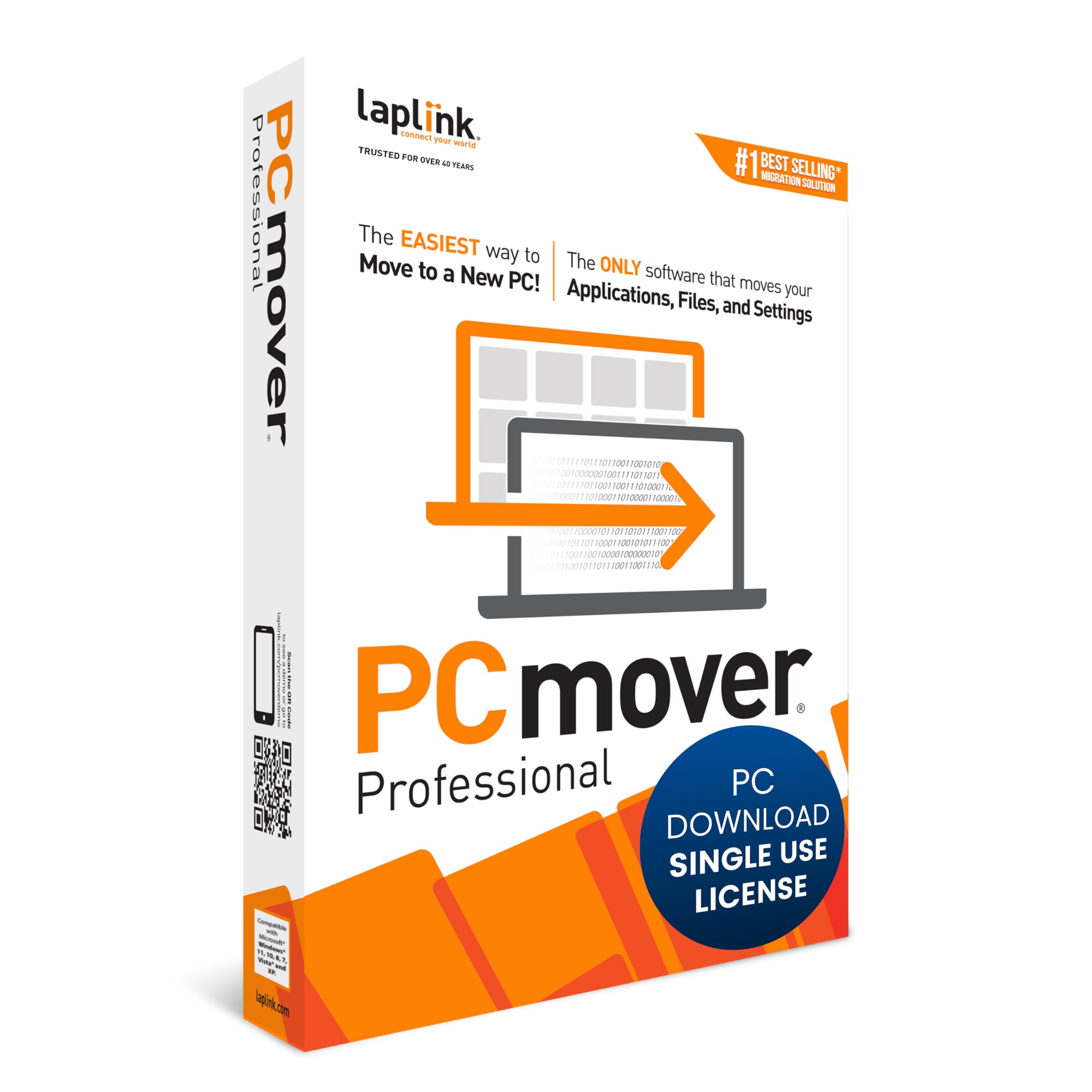 Laplink PCmover Professional – Verschieben Sie Ihre Anwendungen, Dateien und Einstellungen von einem alten PC auf einen neuen PC – Datenübertragungssoftware – Lizenz für 1 Verwendung