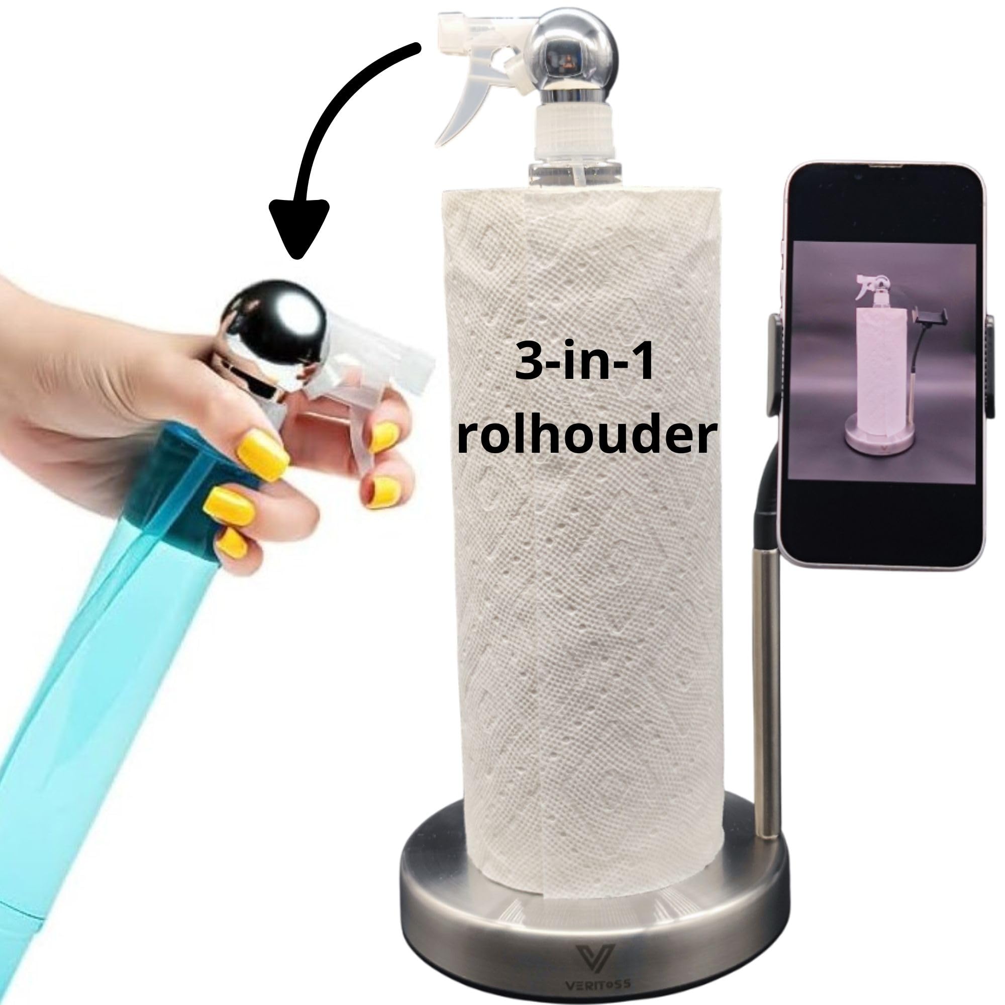 Support Essuie-tout Avec Spray Intégré - Porte Sopalin En Inox Pour Cuisine Et Salle De Bain