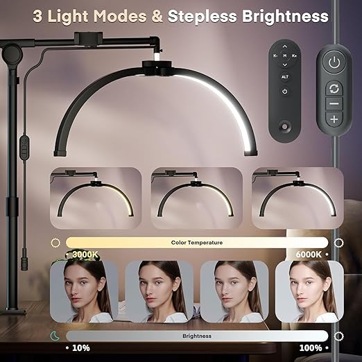 Lmaqfum Tafellamp voor schoonheidsspecialisten, halve maan nagellamp, 2-in-1 lamp voor wimperverlenging voor tatoeages, make-upartiesten, schoonheidsstudio's, huidverzorging, fotografie photo 3