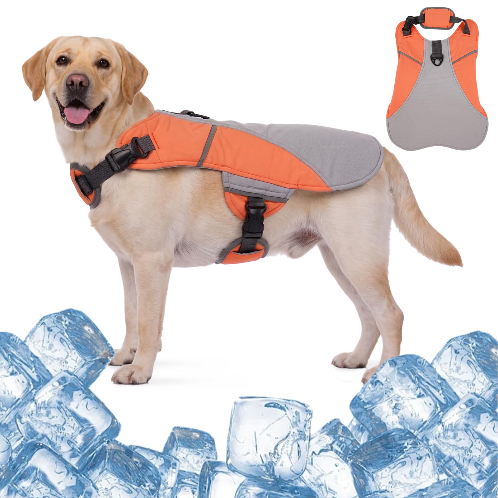 OUOBOB Evaporative Cooling Dog Vest - Breathable Adjustable Mesh Jacket with Reflective Strips & D-Ring, Ideal for Summer & Hot Weather (Orange, M)