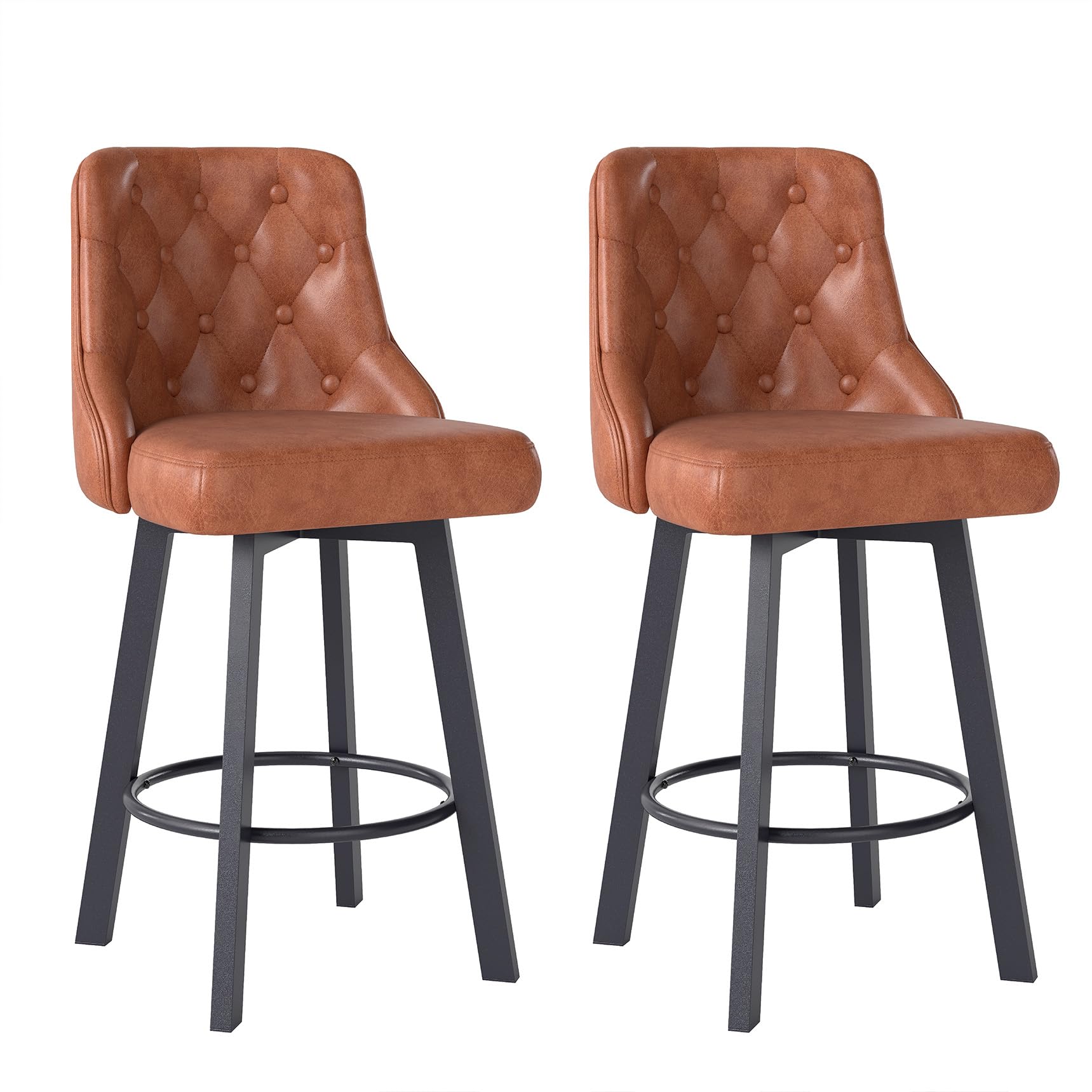 Youhauchair Barhocker 2er Set, Moderner wasserdichter Barhocker aus PU-Leder, 360° drehbarer Barstuhl mit Fußstütze, Sitzhöhe 66,5 cm, Tragkraft 150 kg