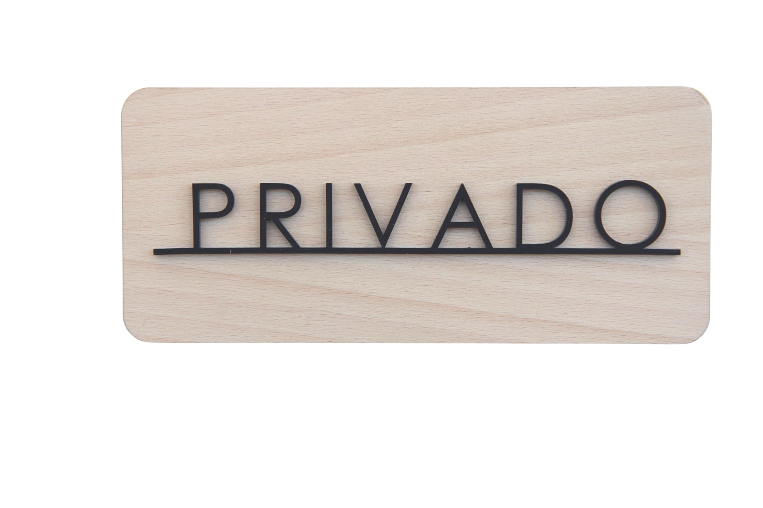 Cartel Privado en Madera y Metacrilato Negro Mate con Adhesivo, Señal Privado con Adhesivo para Pared y Puerta