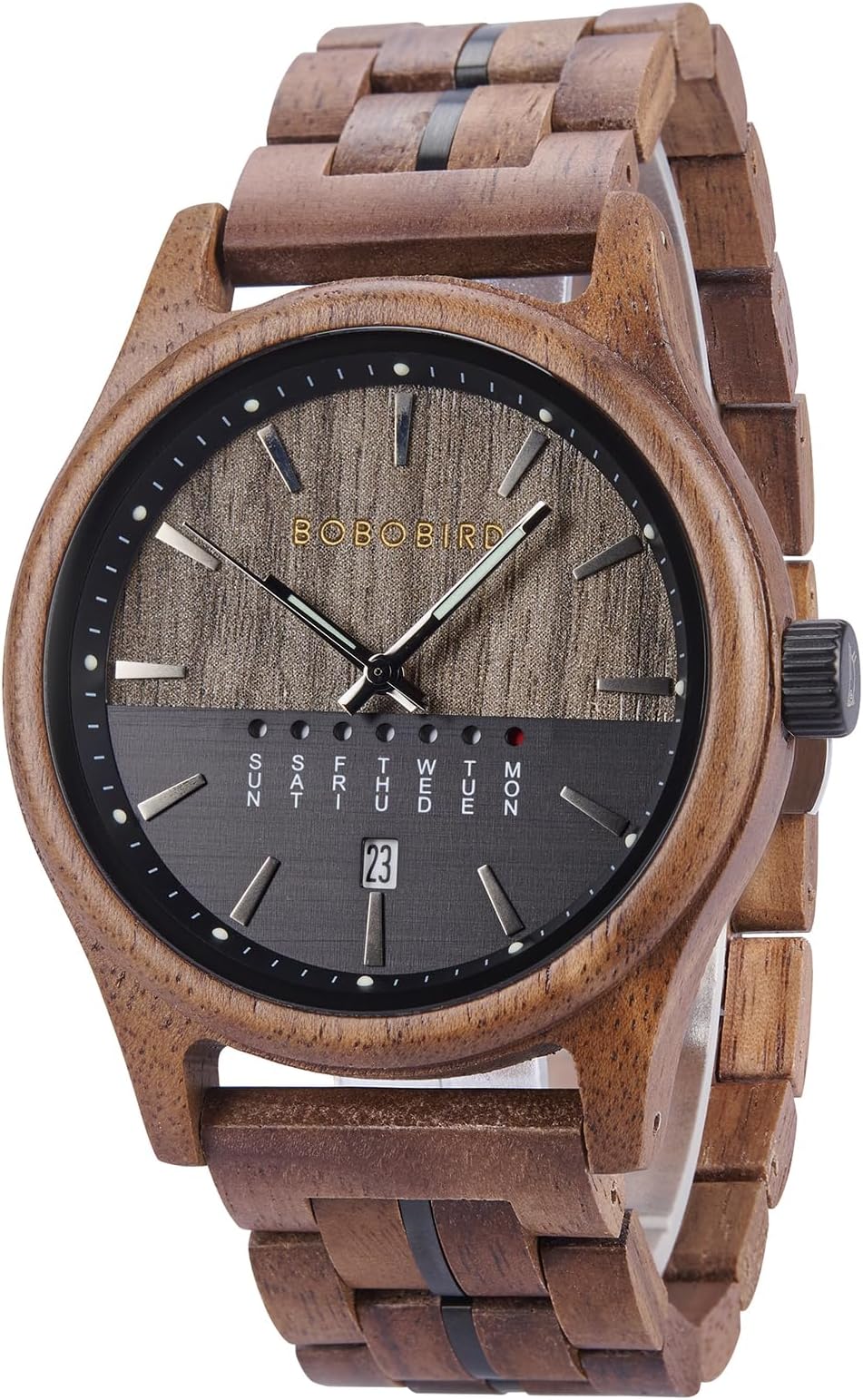 BOBO BIRD Mens Wooden Watch Collection, Natural Wood Band, Analog Display, Multiple Colors with Date Week for Men
