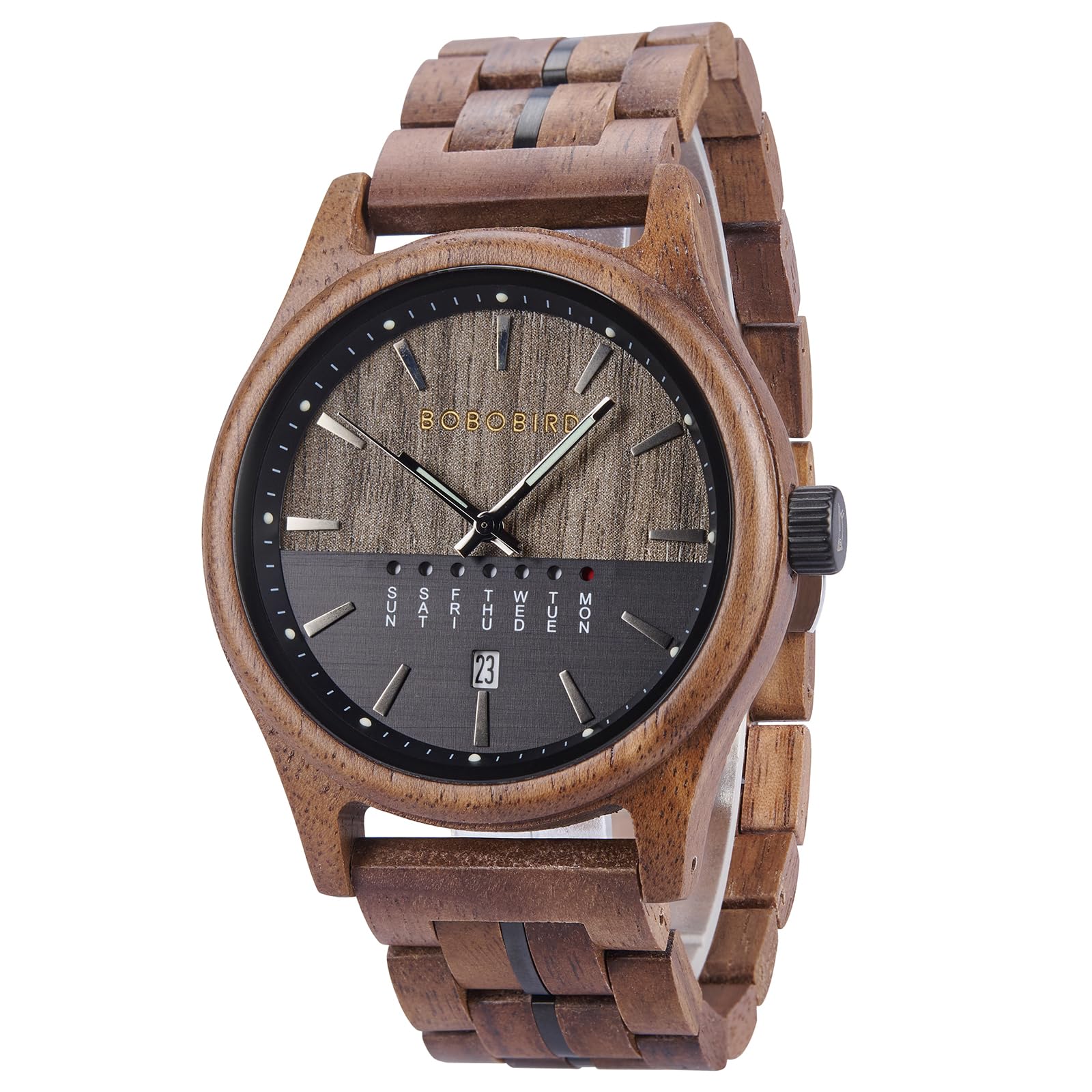 BOBO BIRDMens Wooden Watch Collection, Natural Wood Band, Analog Display, Multiple Colors with Date Week for Men