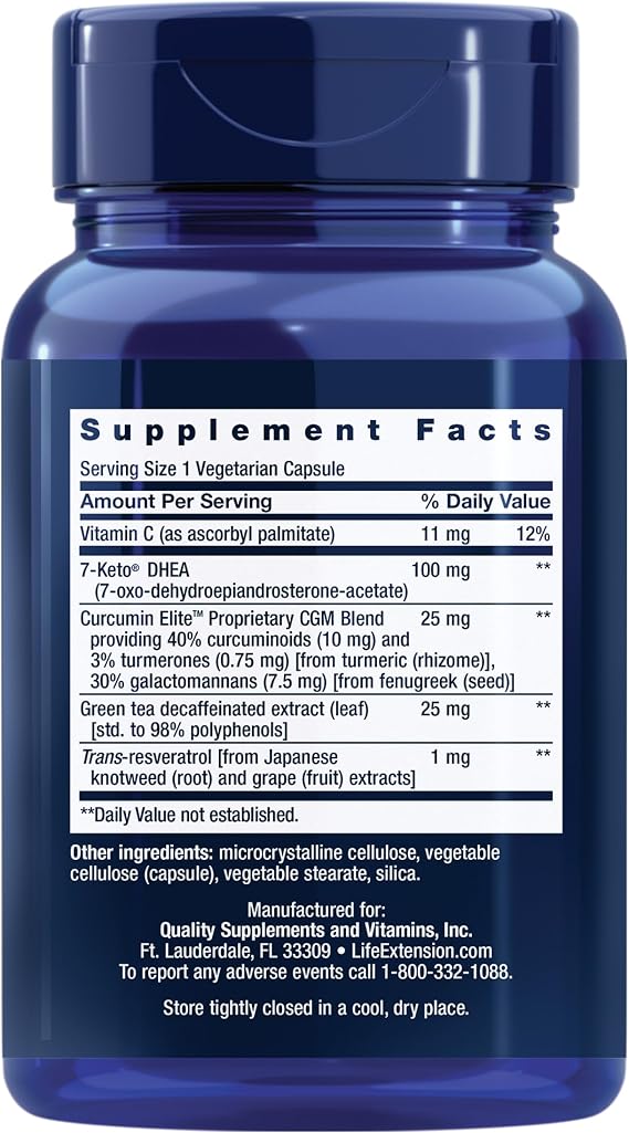 Life Extension 7-Keto DHEA Metabolite Crank Up Your Fat-Burning Furnace Non-GMO Gluten-Free 100 Mg 60 Vegetarian Capsules