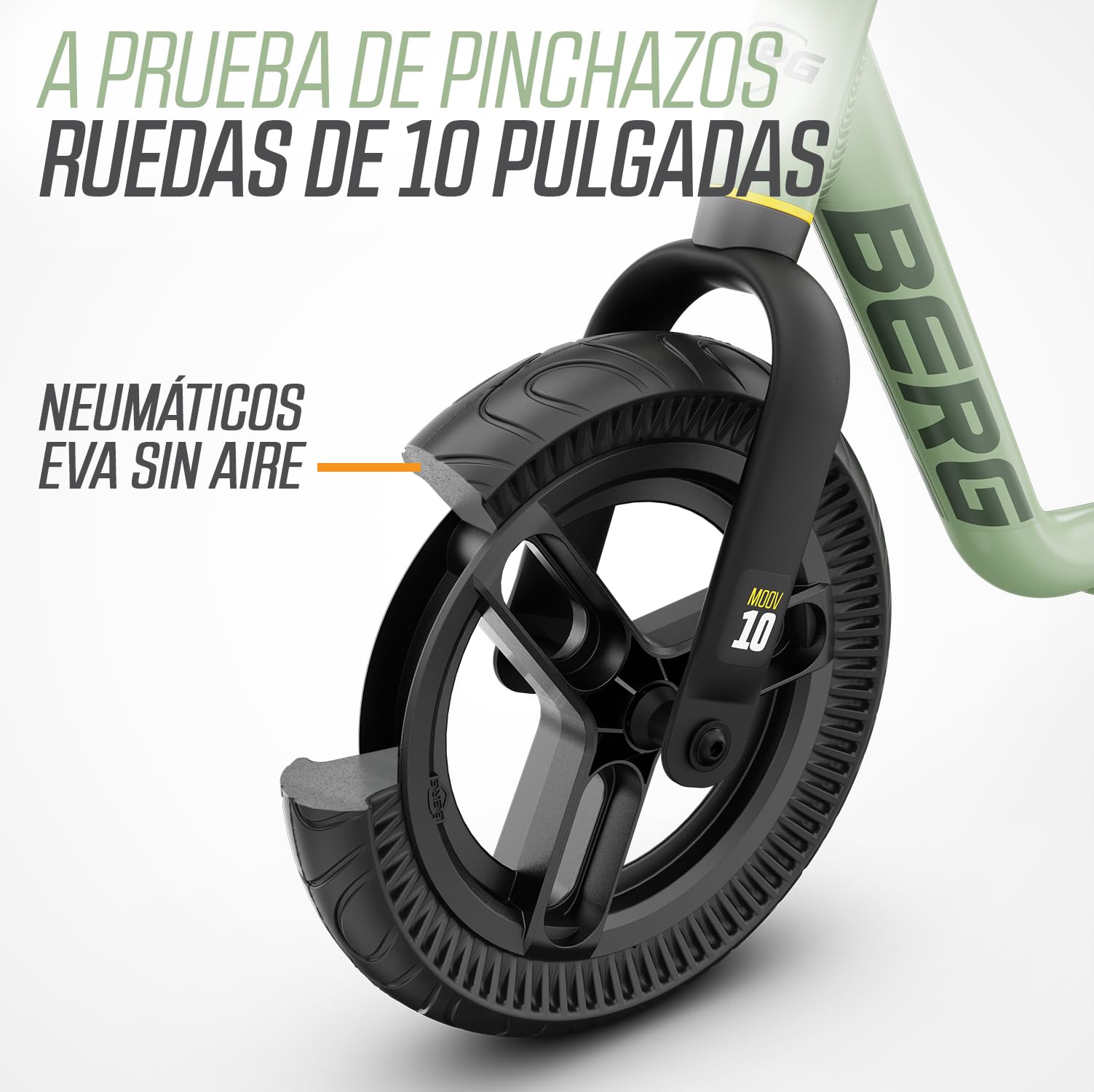 BERG Bicicleta sin Pedales MOOV 10 | 2-5 años, 10 pulgadas, manillar y sillín regulables en altura, ligero, ruedas hinchables