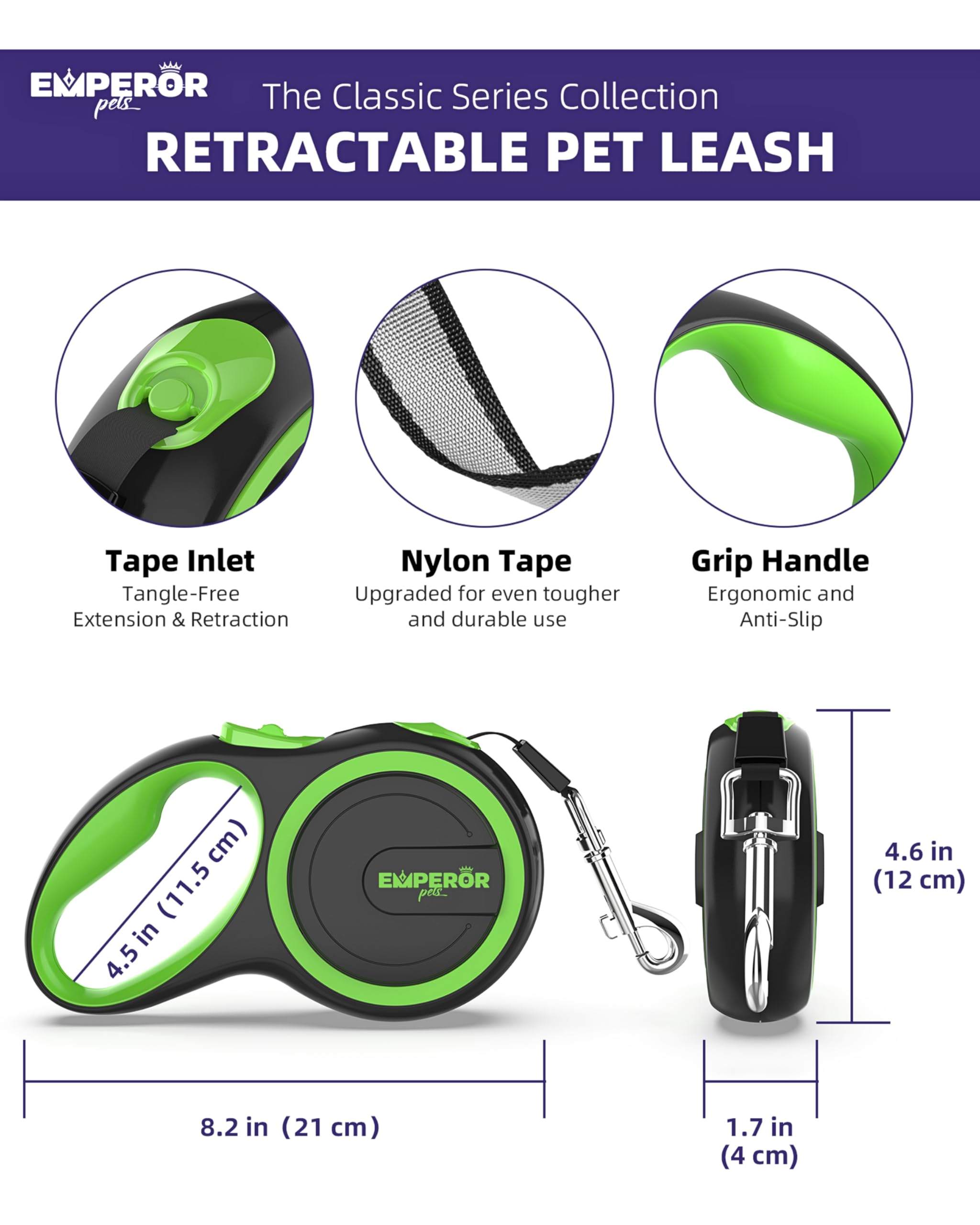 Emperor Pets - Correa retráctil de 8 m, Muy Resistente, hasta 50 kg, Perros Grandes y medianos