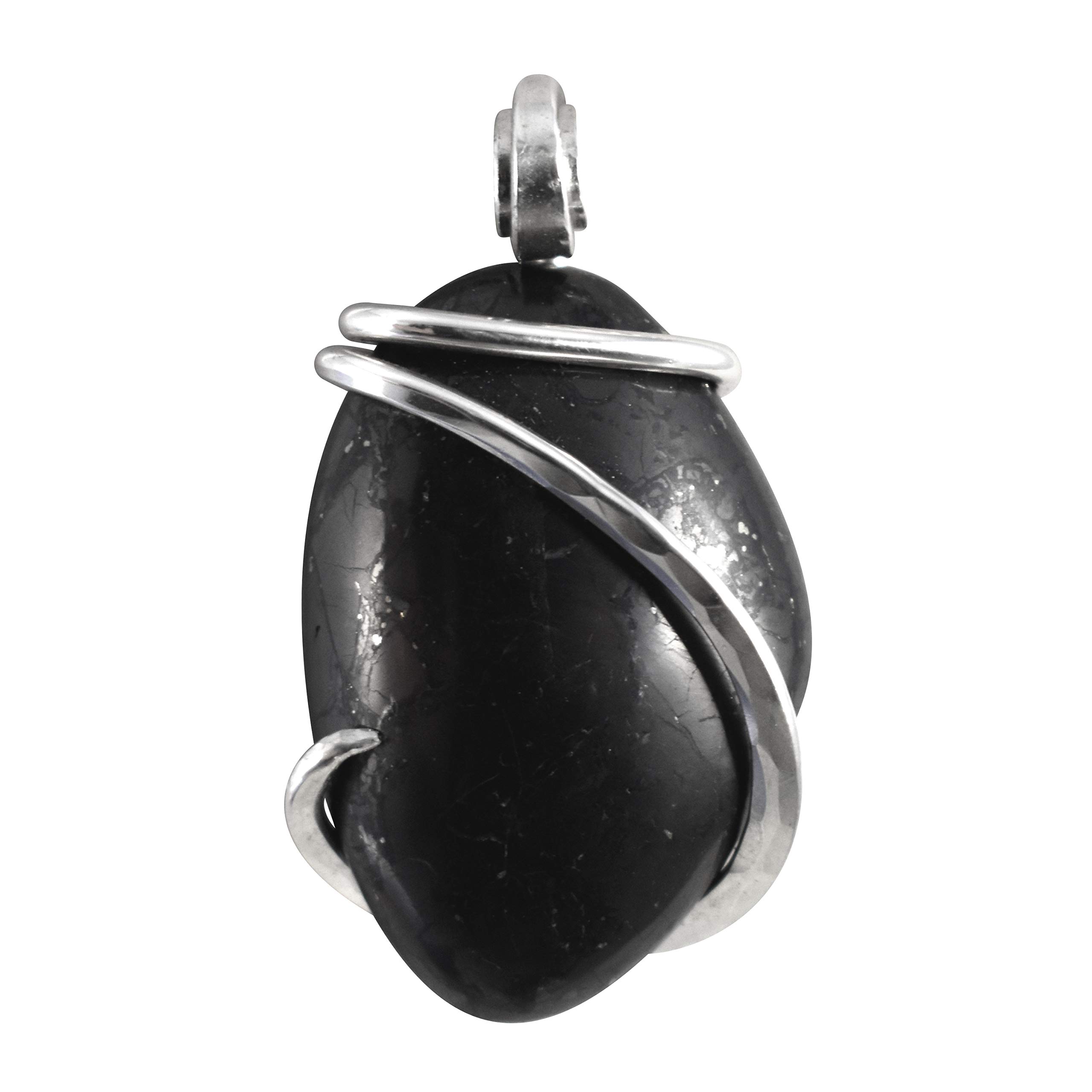 Shungite Stone Pendant Hand Wrapped in Silver by Bellas Pendants
