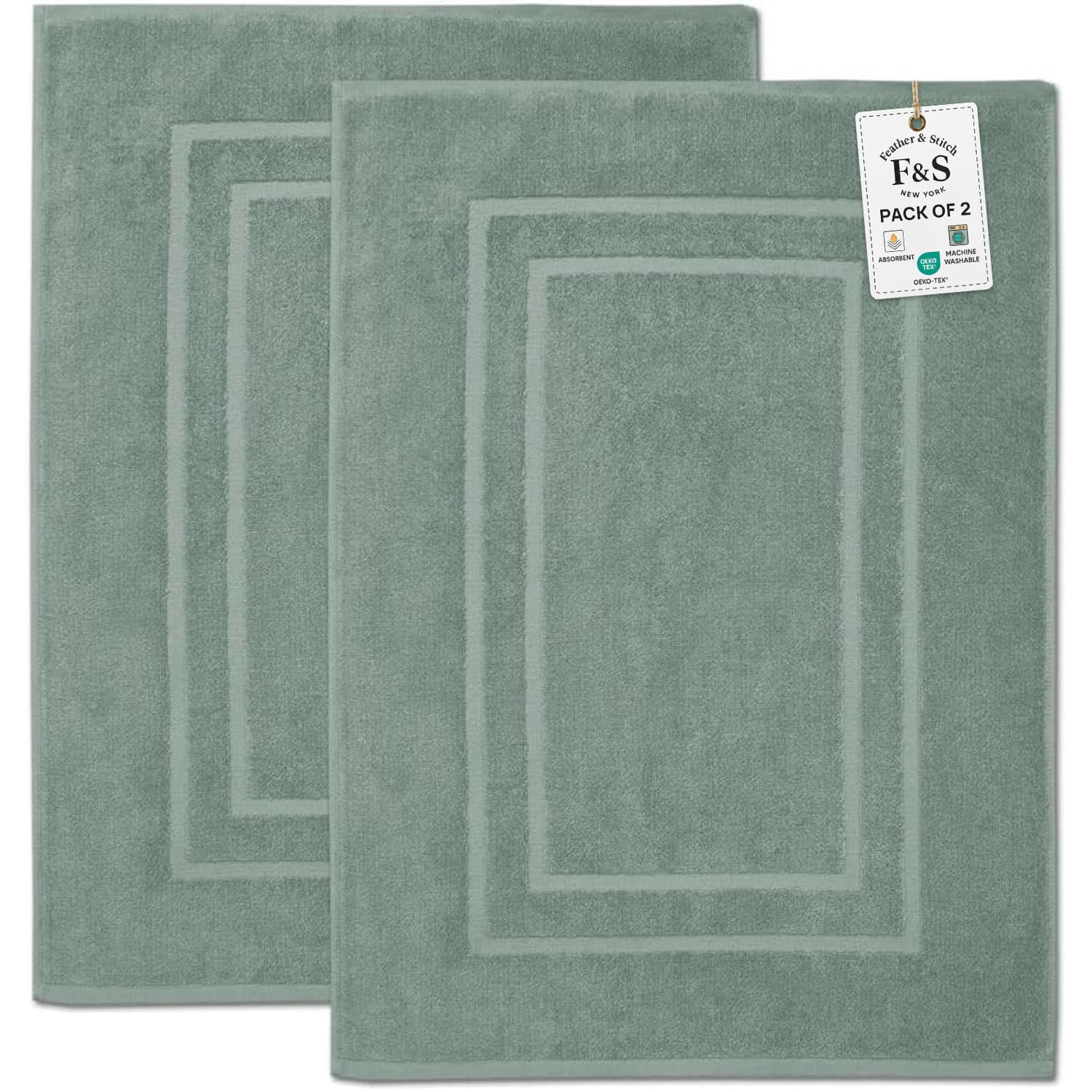 Feather Stitch 2 Piece Towel Like Bath Mats 30x21 Inch 100 Cotton Terry Bath Mats Bathroom Shower Floor