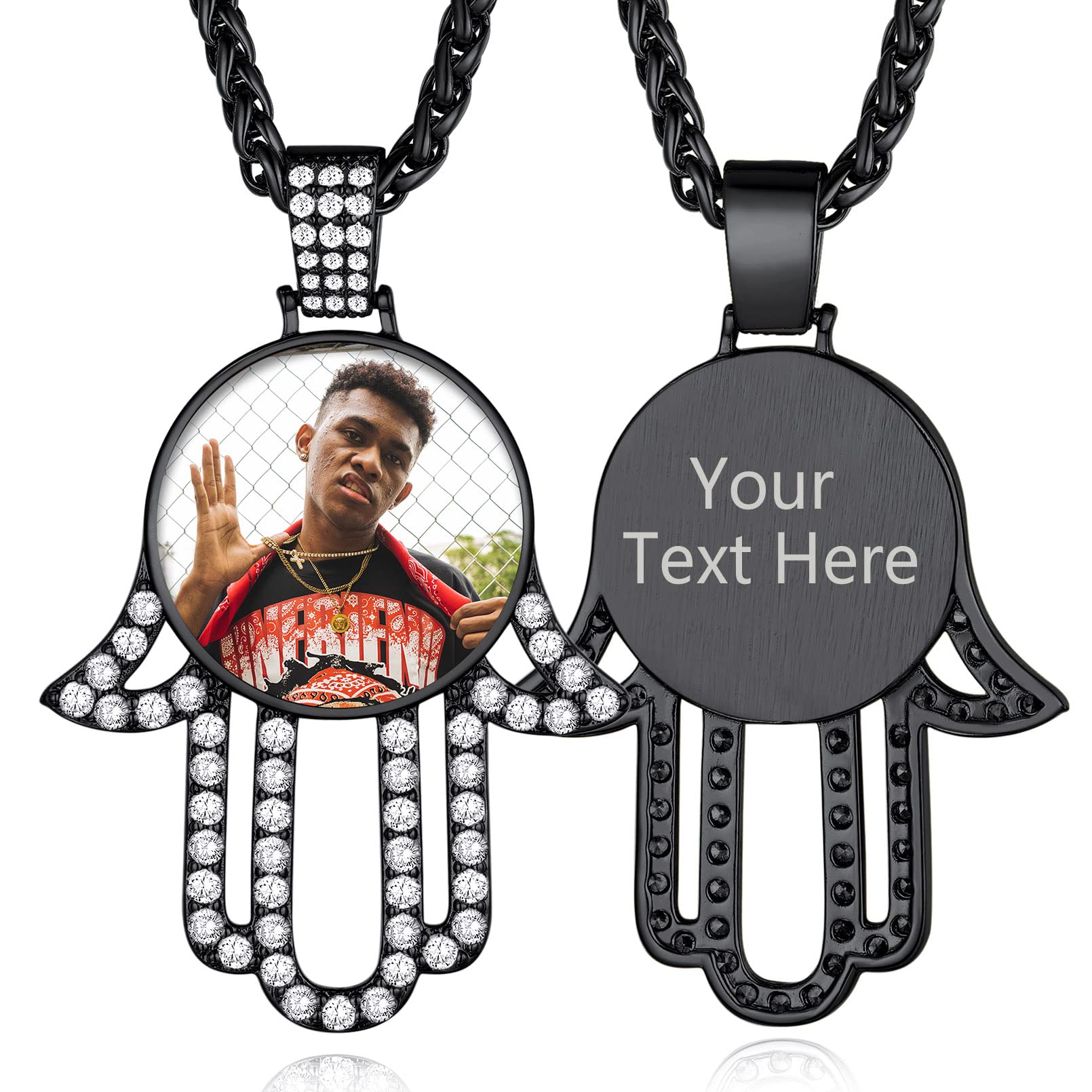 Custom4U Picture Necklace Personalized Photo Circle Chain for Men Women