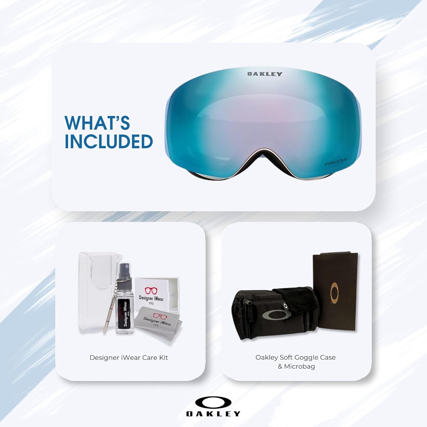 OAKLEY Flight Deck MEDIUM/LARGE Ski Goggles For Men For Women OO7050, OO7064 + Care Kit