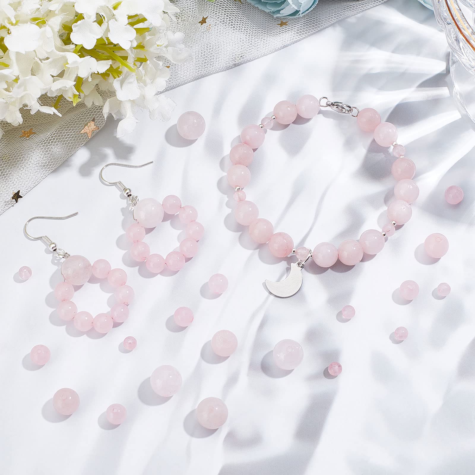 340 Perline Di Quarzo Rosa Naturali TOAOB - Diametro 4mm, Foro 0.8mm, Per Bracciali, Collane E DIY, Colore Vivace E Lucido - Foto 7