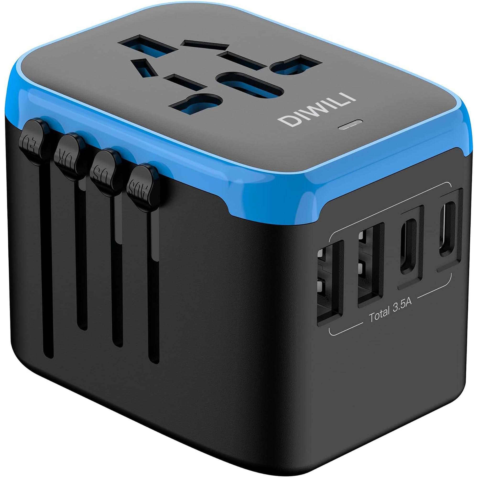 Universal Travel Adapter, DIWILI International Power Adapter, 5 in 1 European Travel Plug Adapter W/ 3.5A 2xUSB-A and 2xUSB C Wall Charger and Worldwide AC Outlet for Europe USA UK AUS Asia