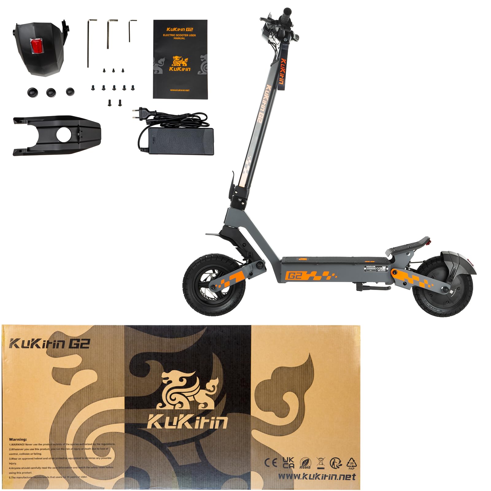 Kukirin G2 Electric Scooter for Adults, Choose Version 800W or VMP 500W, 10 Inch Tubeless Tires, Double Suspension, Disc Brakes, Foldable