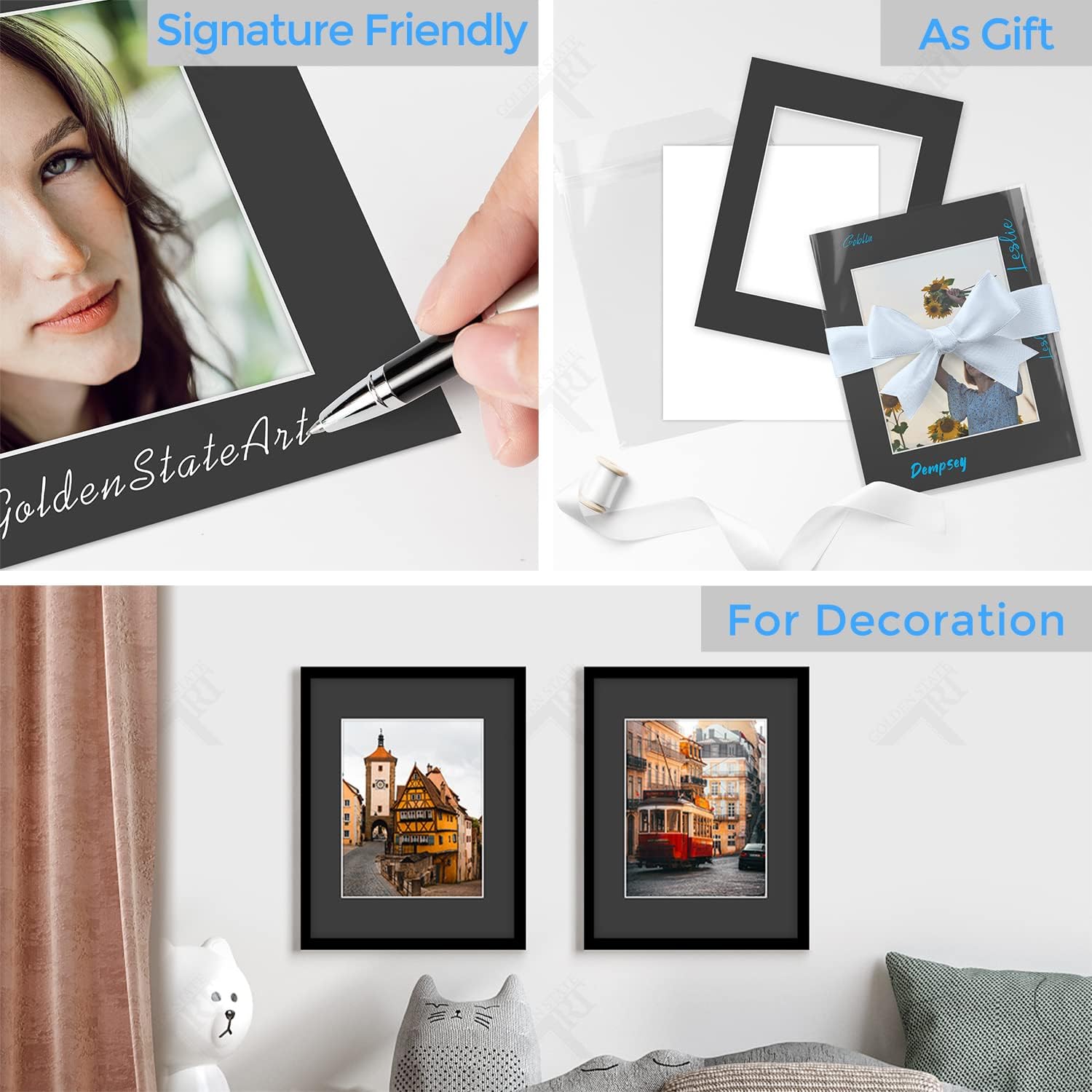 Golden State Art, Acid Free, Pack of 50, 11x14 Black Picture Mats Mattes with White Core Bevel Cut for 8x10 Photo + Backing + Bags