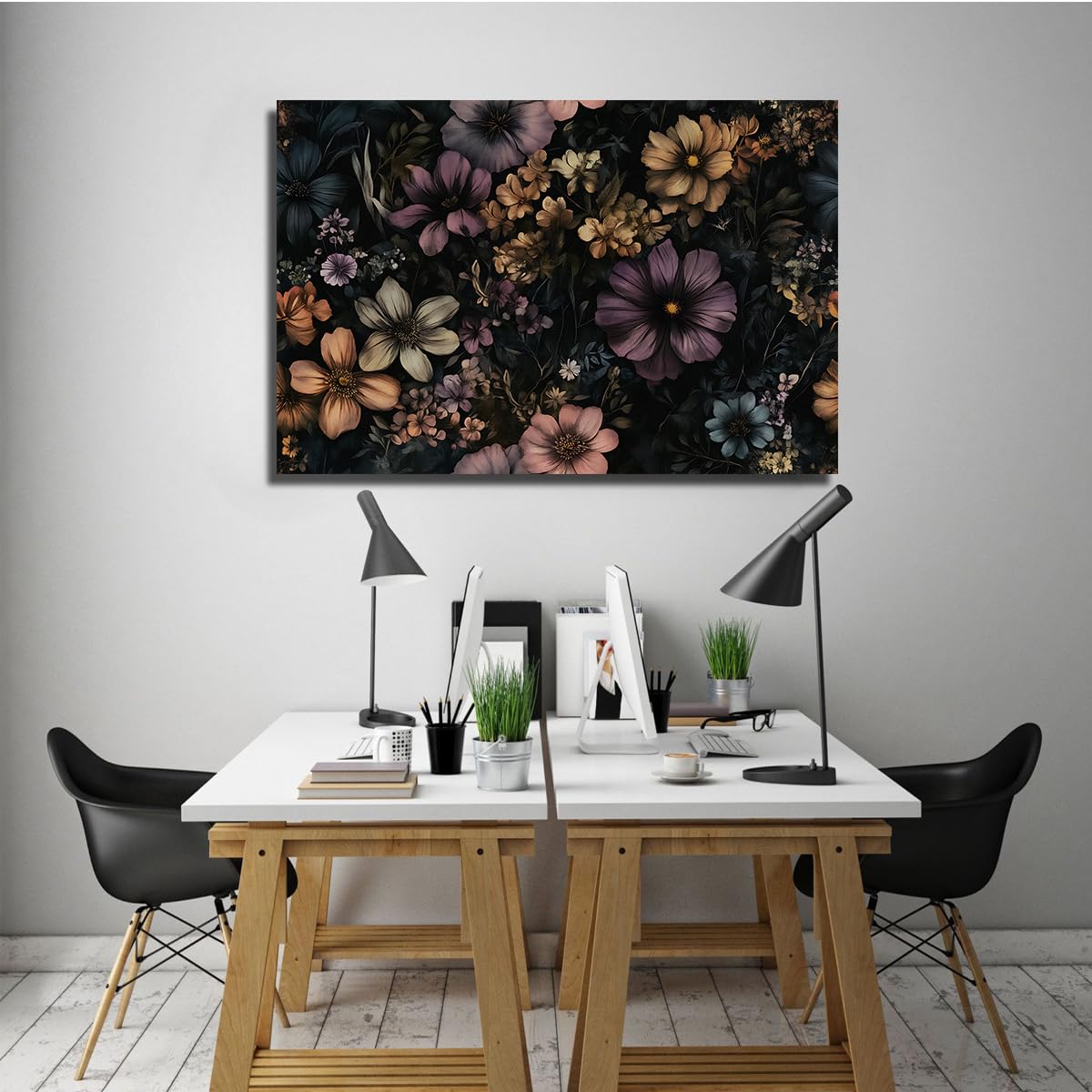 TOANGWALL Gotycki ciemny kwiatowy oprawiony na płótnie sztuka ścienna vintage botaniczny kwiat plakat malarstwo współczesny artystyczny druk do sypialni wystrój salonu 75 x 115 cm