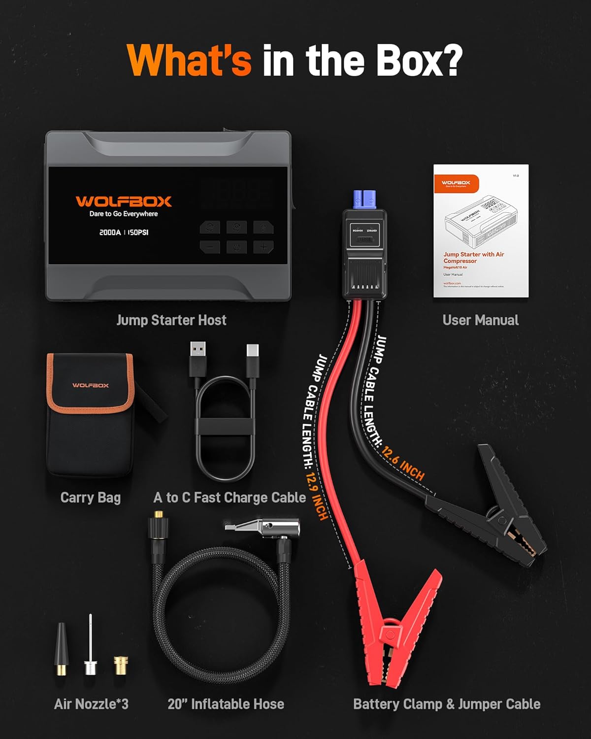 Contents of the WOLFBOX MegaVolt10 Air package