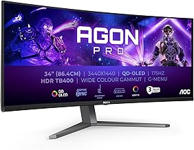 AOC Agon PRO AG346UCDAM - 34 inch WQHD OLED curved gaming monitor, 175 Hz, 0.03 ms, FreeSync Premium Pro, G-Sync comp., HD...