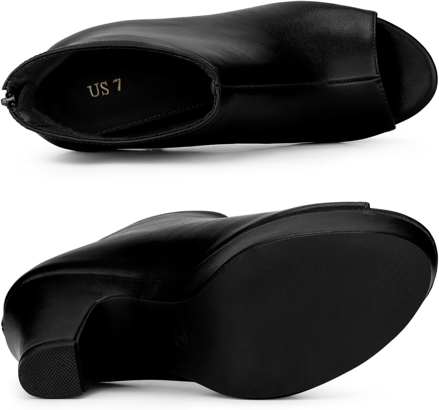 Allegra K Peep Toe Ankle Boots for Women Back Zip Chunky Heel Platform Boots - Image 7