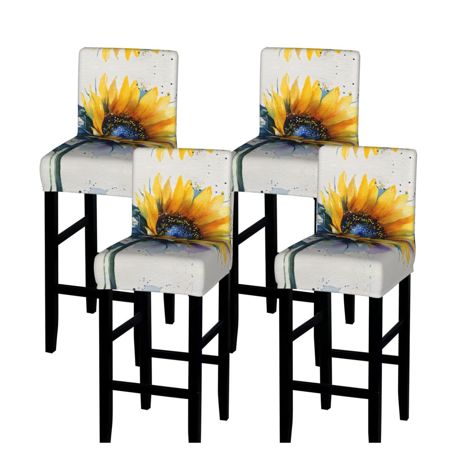 WXWJSHMGC Watercolor Sunflower Print Bar Stool Covers Stretch Counter Height Chairs Covers