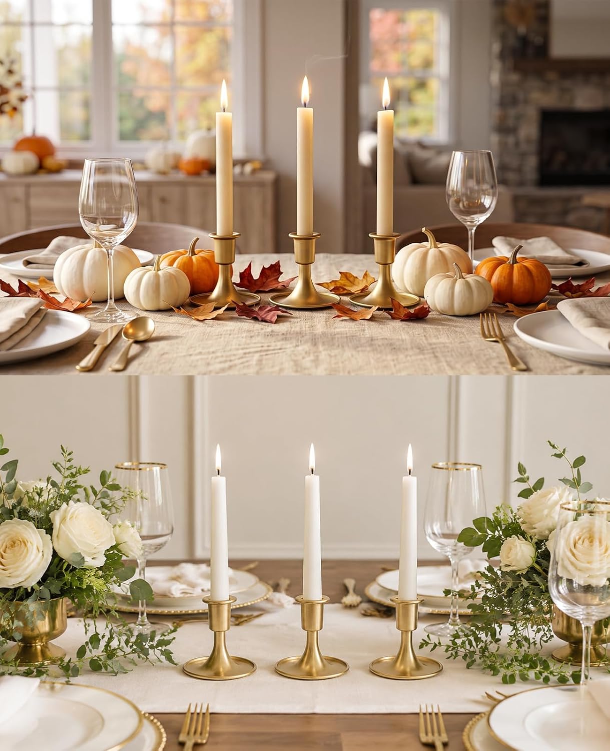 Gold Candle Holders Set of 6 Short Candlestick Holders for Dining Table