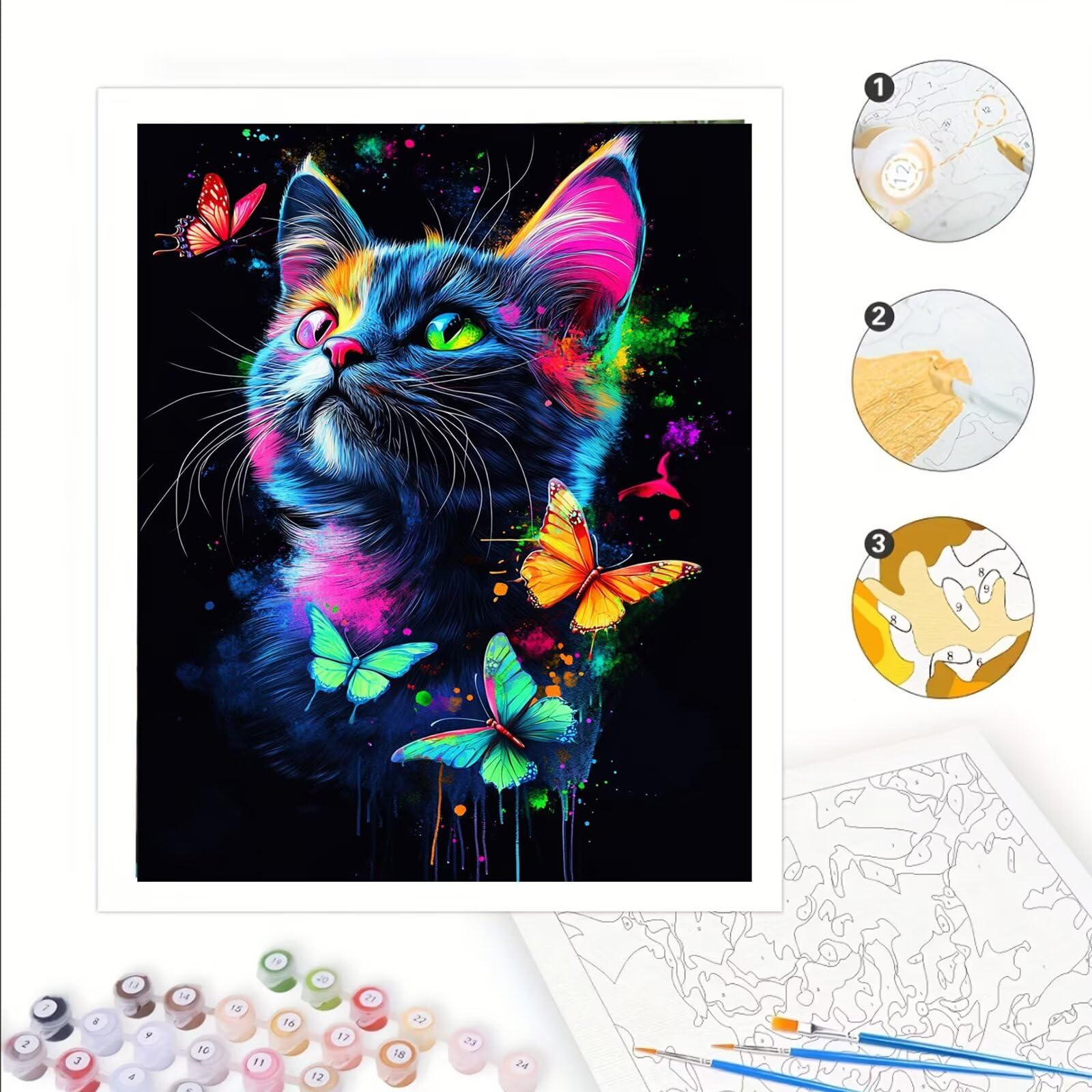 Dipingere Con i Numeri Adulti Gatto Dipingere con i Numeri con Telaio 50 x 70 cm,Farfalla Paint by Numbers con Vernici e Pennelli, Kit di Pittura a Olio Fai-da-Te per Decorazioni Casa Regalo,kk-871