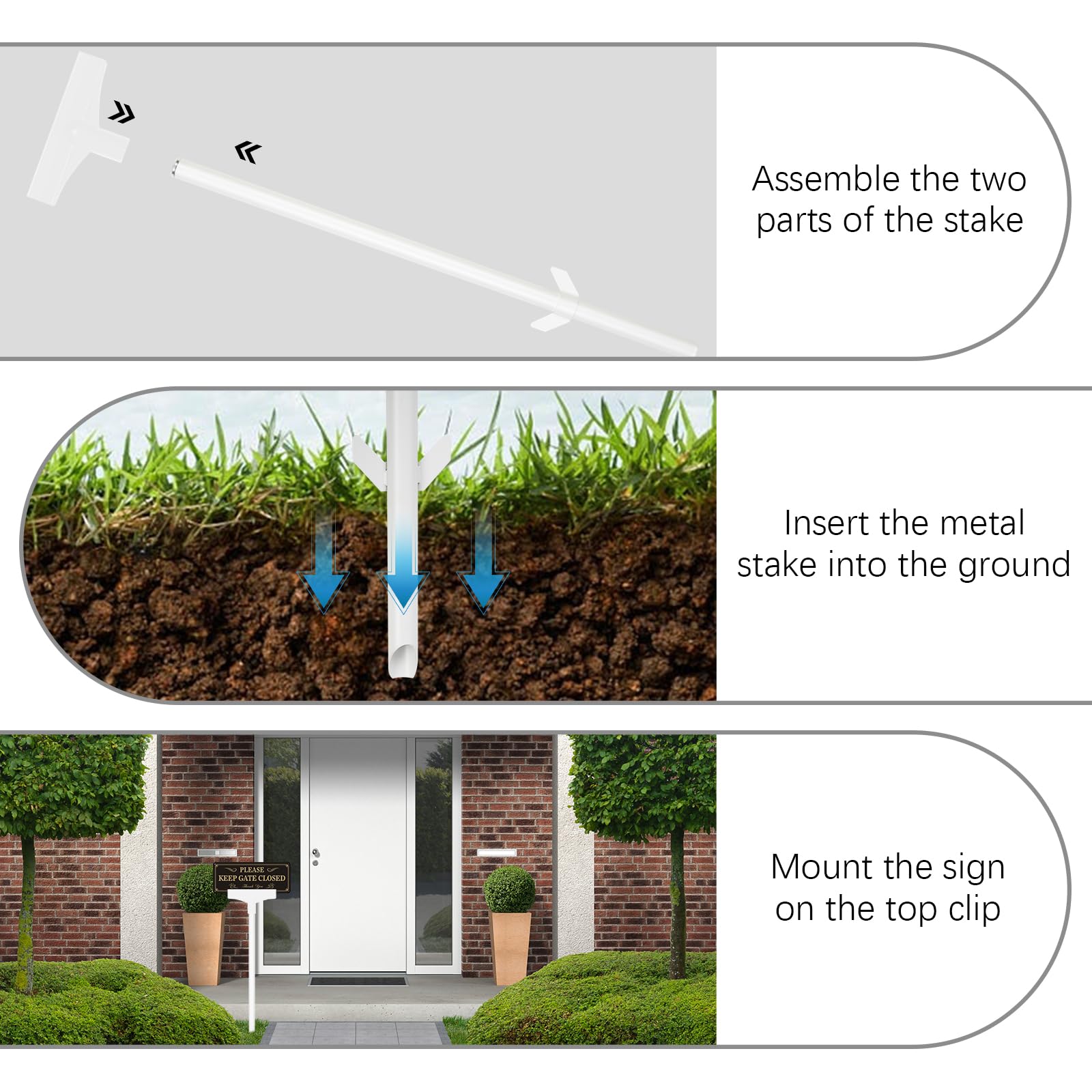 2 paletti per cartelli da 45 cm, impermeabili, in alluminio, per giardino, cortile, prato, solo per cartelli in alluminio (2 pezzi, bianco)
