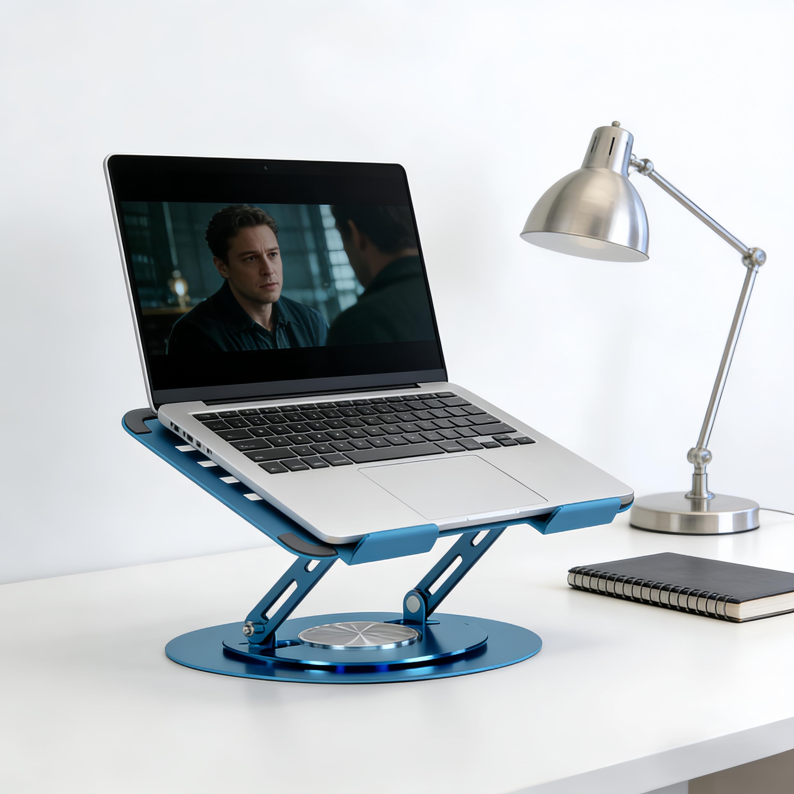 Soporte para laptop, soporte ajustable de 360 grados, soporte plegable de diseño ergonómico, altura ajustable, compatible con todos los portátiles de 10 a 17 pulgadas, acero al carbono, azul