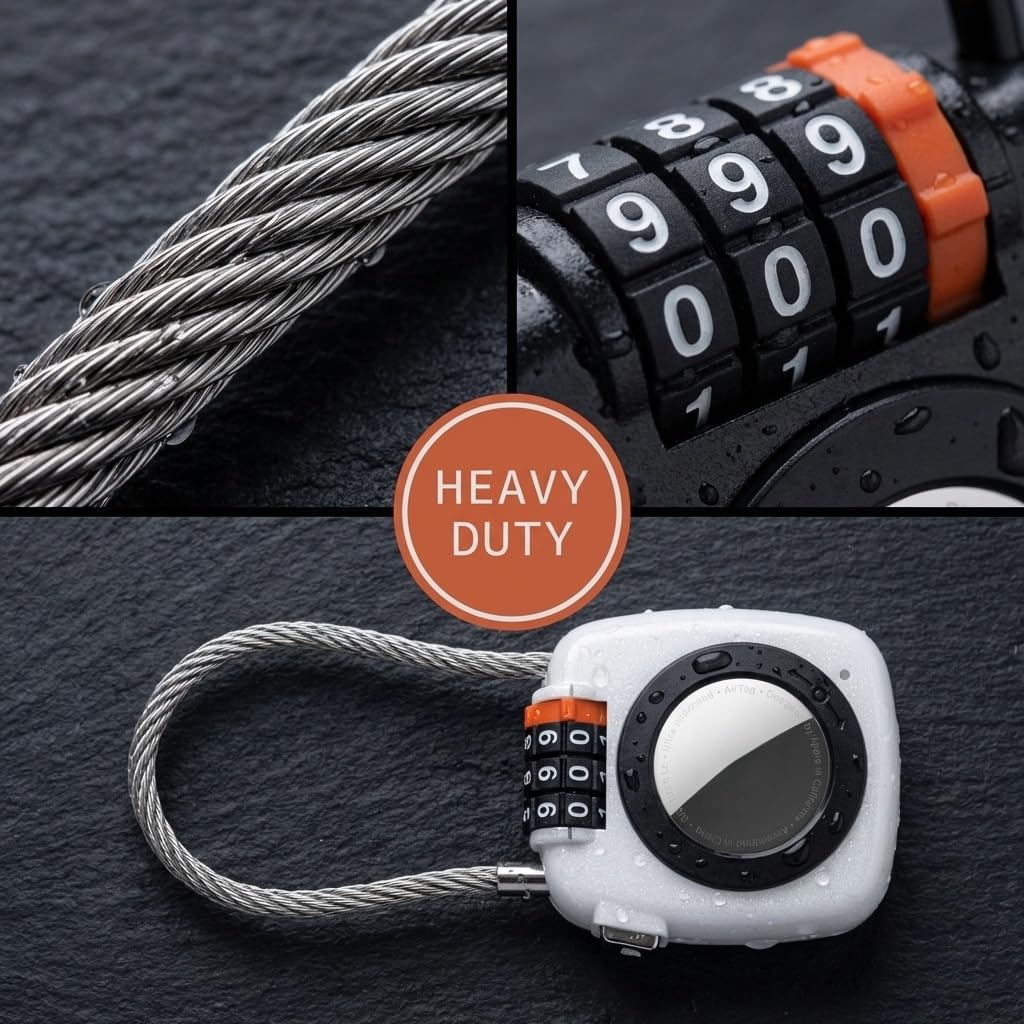 Combination Padlock with Tracker, Small Lock with Smart Tag Compatible with Apple Find My, for Airtag Holder with Cable Lock for Travel, Pet Tracking, Bags, Keys, Luggage, Black