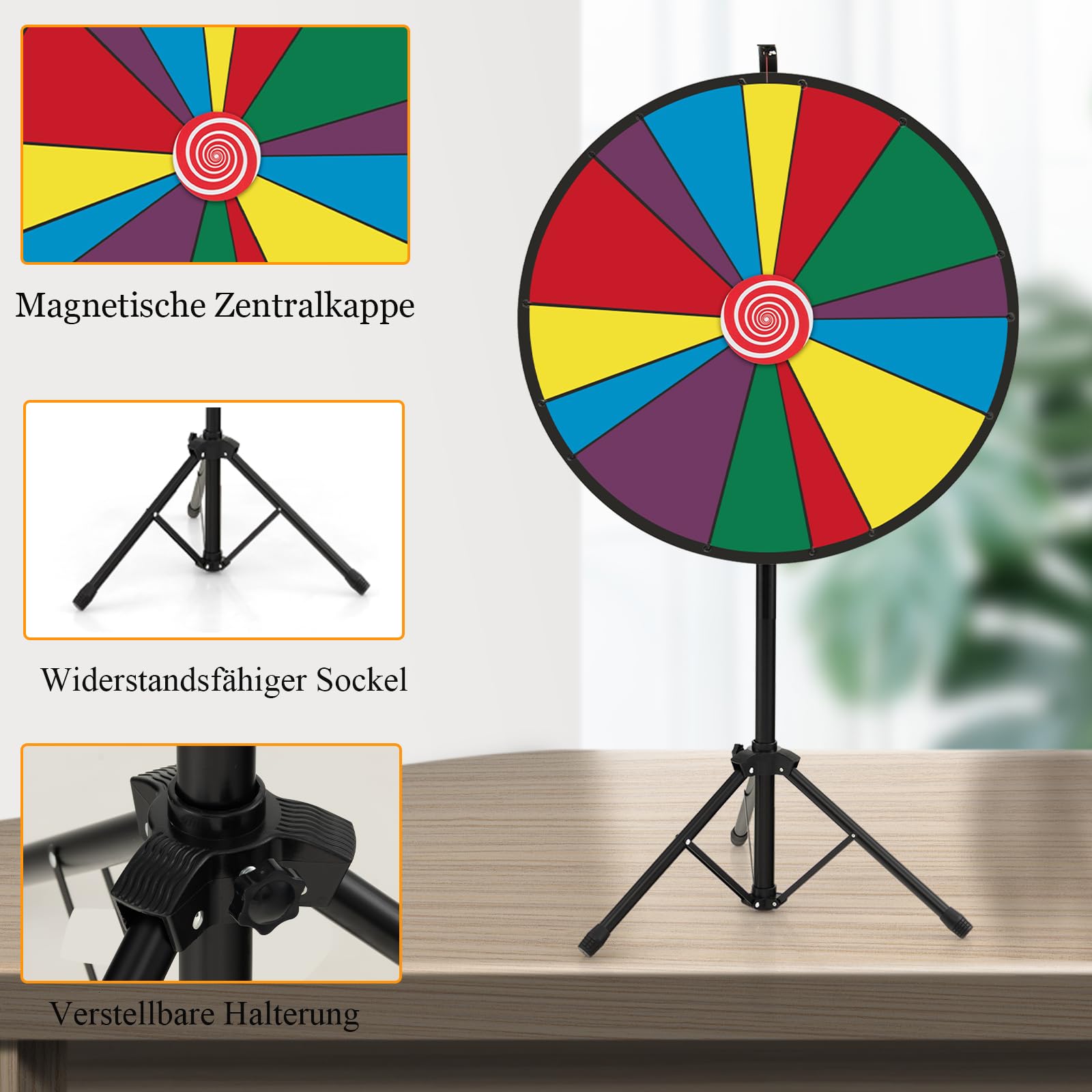 SOARS 30” Glücksrad zum Drehen, Gluecksrad mit Stativ höhenverstellbar, inkl. Whiteboard Marker & Schwamm, Glücksrad zum selbstgestalten, Preisrad für Wortspiele, Neujahr, Party (Höhe: 140-170 cm)