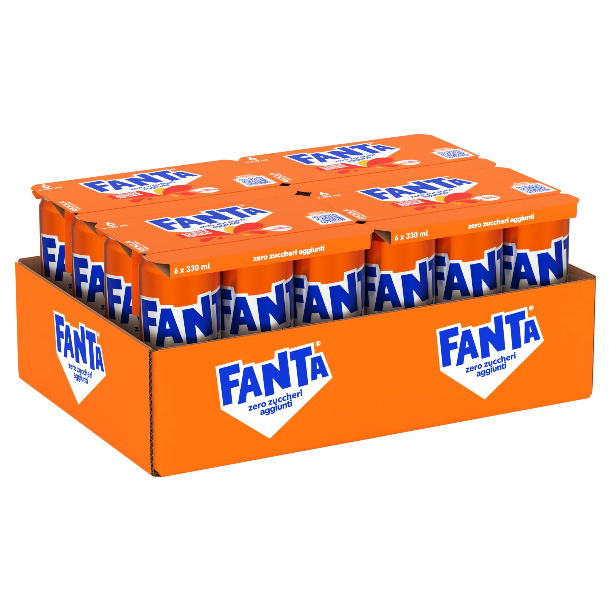 Fanta Zero Zuccheri Gusto Arancia, con Succo di Arance Italiane, Senza Zuccheri Aggiunti e Conservanti, Lattina 100% riciclabile, Gusto Rinfrescante - 24 lattine da 330 ml