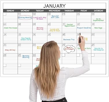 Large Dry Erase Calendar for Wall - Undated 1 Month Wall Calendar, 40" x 30", Erasable & Reusable Laminated Calendar with 8 Round Stickers, Great Layout Wall Calendar Dry Erase for Home, Office and School