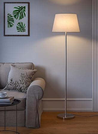 KRAFTS International Floor Lamp Standing Modern Silver Lamp Shade for Living Room Corner, Home, Hotel, Office (Off White, 12 Inches, 4Ft Height, Metal, Pack of 1)