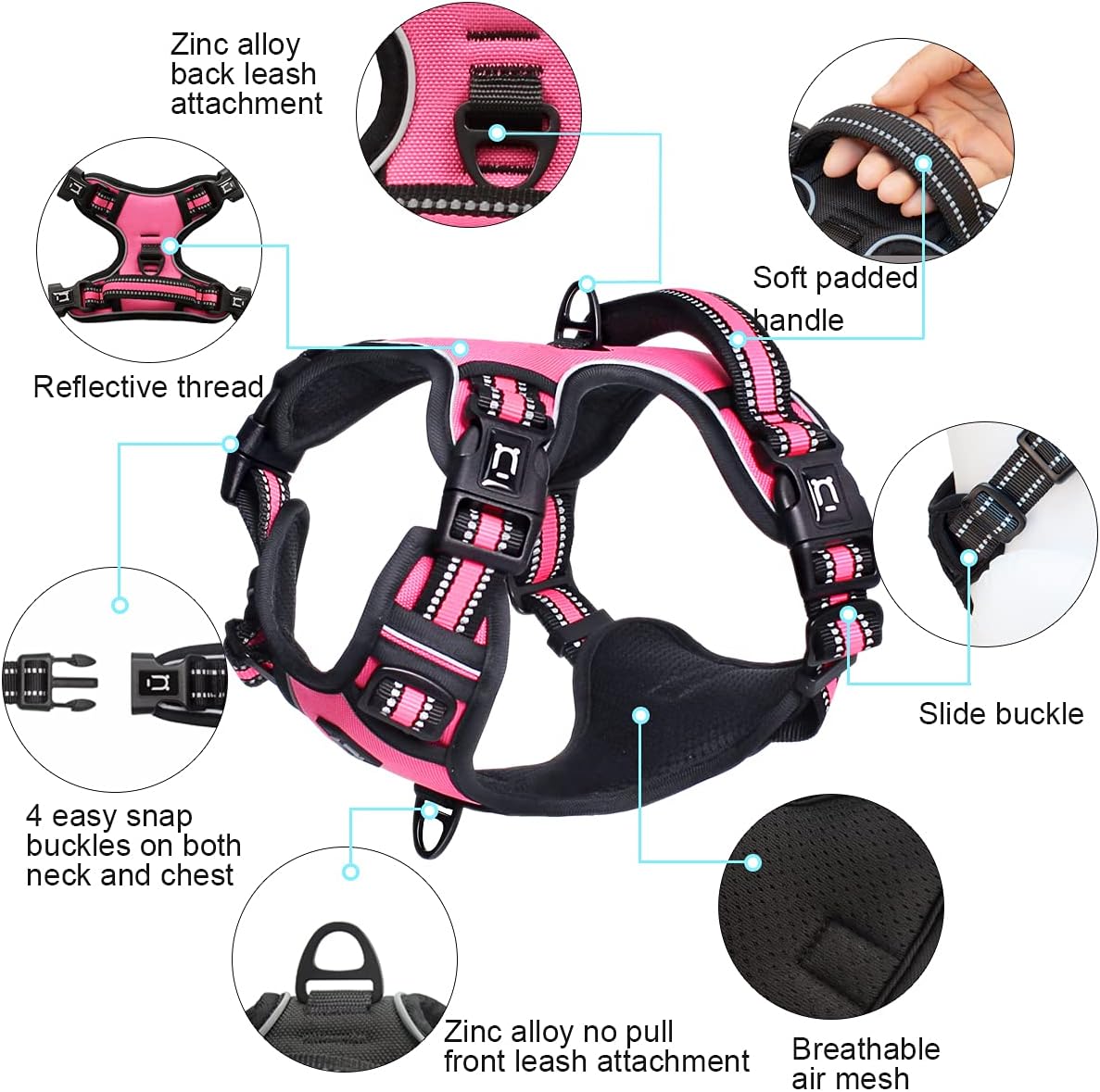 Dog Harness Waldseemuller Dog Harnesses for Small Dogs No Pull Reflective Oxford Soft Vest 4 Buckles Dog Harness for Large Dogs No Pull Medium Size Dog Harness,Dog Harness for Medium Dogs No Pull