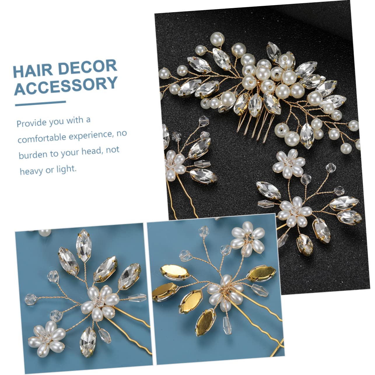 Beavorty 5ensembles Coiffures De Mariage Perles Accessoires Élégants Pour Fête Et Cérémonie Peigne Et Épingles à Cheveux Dorés Pour Mariée
