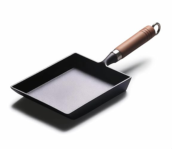 Japanese Cast Iron Tamagoyaki Pan - Pre-Seasoned, Liquid Nitrogen Treated, Non-Rust, Ready to Use, Detachable Wood Handle, Oven Safe, for Omelets, Steak & Camping, Chemical-Free Non-Stick,9x7 Inch