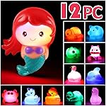 No Hole Bath Toy, 12 Pack Light up Animal, Flashing Color Tub Toys for Toddler Swimming Pool Party Bathtub Bathroom Shower Game, Bathtub Floating Water Toy for Infant Kid Toddler Boy Girl