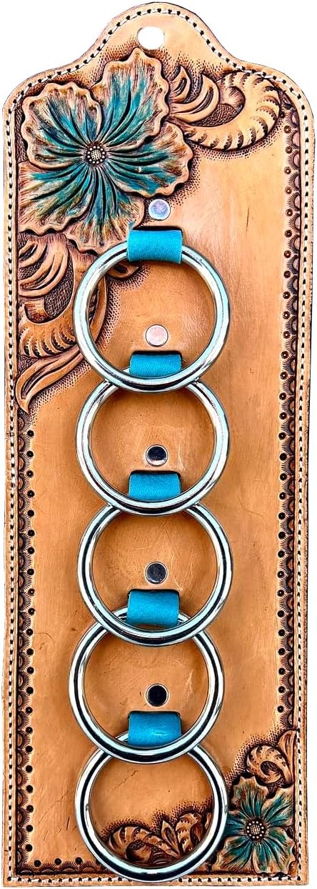 Handmade Leather Wild Rag Hanger – Tooled Western Leather Wild Rag Organizer with Heavy-Duty D-Rings – Western Cowgirl Tack Accessory for Scarves, Wild Rags & Gear 011