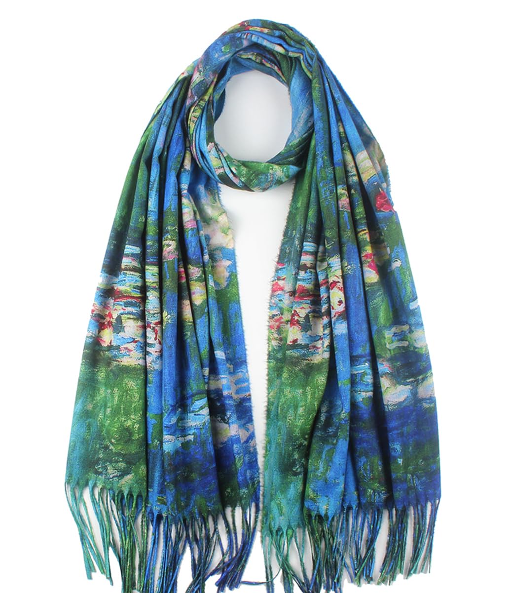 Umjetnost Soft Cashmere Feel Scarf For Women Winter Warm Scarves Large Shawl Wrap Monet Van Gogh Art Print C16 Blue&green