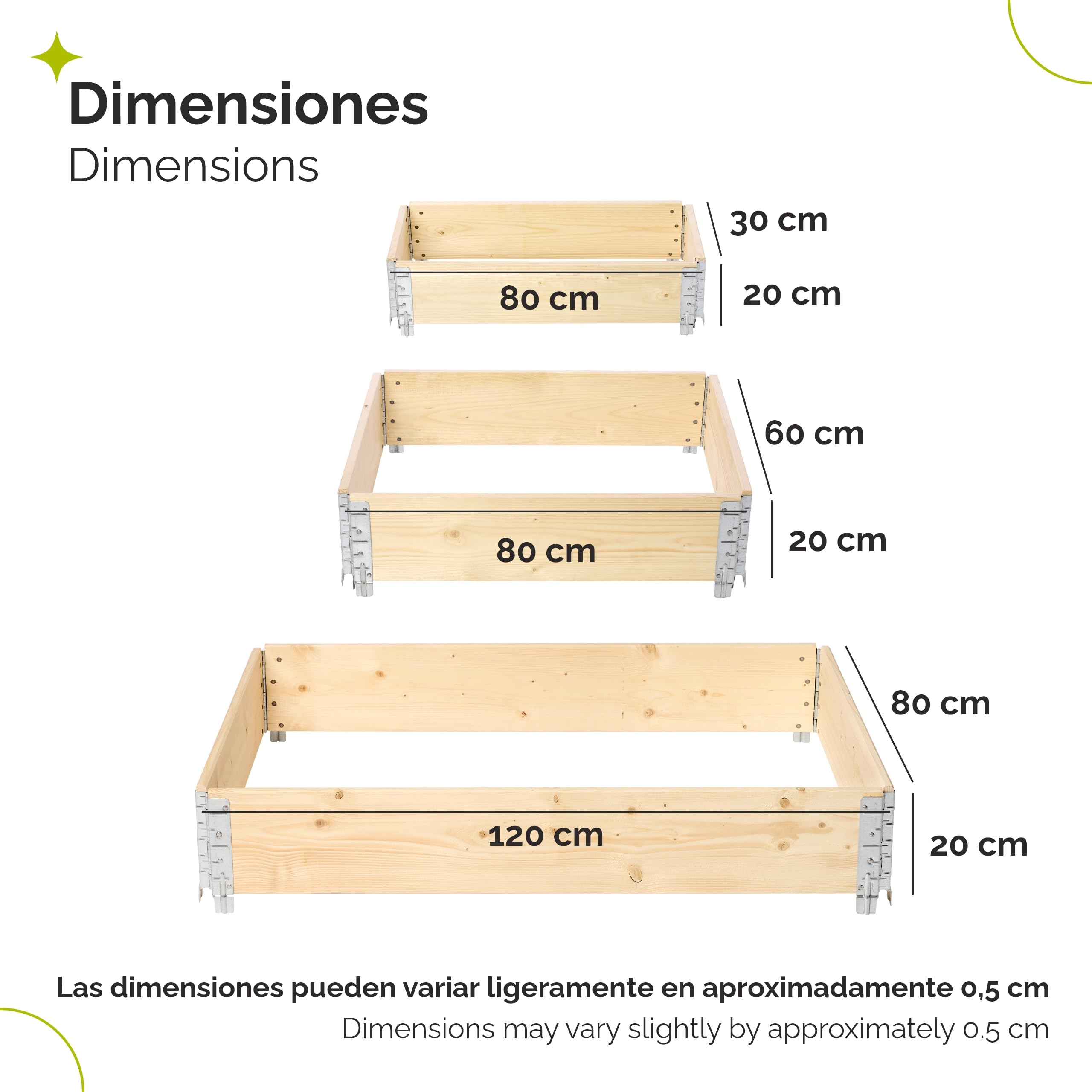 Garronda Jardinera Elevada de Madera Natural – Set de 3 Huertos Urbanos para Jardín y Terraza, Apilables y Modulares, Ideal para Cultivo de Plantas, Flores y Hierbas, GD-0140 (120x80 80x60 80x30 cm)