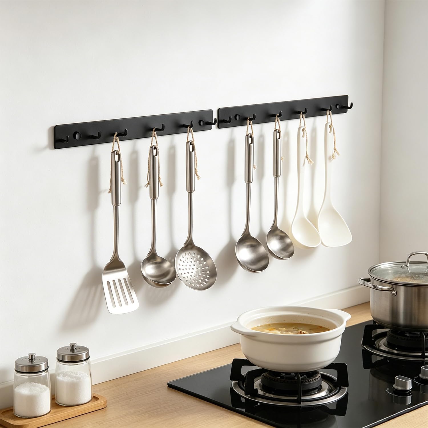 Coat Rack Wall Mounted, Heavy Duty Wall Hooks for Hanging Keys Purse Towel Coat, Stainless Steel Entry Coat Hooks Rack, Large Adhesive Key Holder Towel Racks for Bathroom RV (Black, 2 Pack)