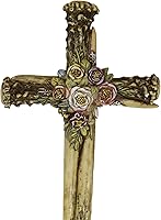 Vista 3 de Ebros Gift 10 pulgadas de alto, rústico, ciervo, ciervo, cuernos de hueso de ciervo con centro de rebabas y flores florales, decoración de cruz