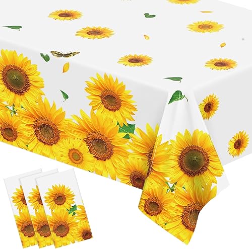 durony Paquete de 3 manteles de plástico rústico desechables con diseño de girasol de 54 x 108 pulgadas, para fiestas, cumpleaños, baby shower