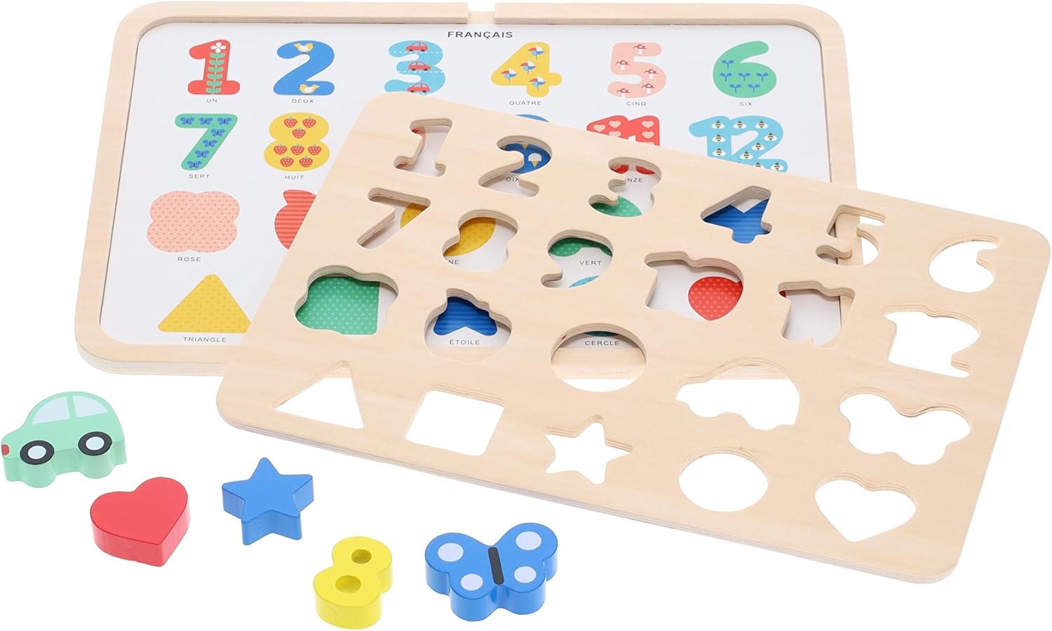 Petit Collage Multi-Language Numbers + Shapes + Colors Wooden Tray Puzzle