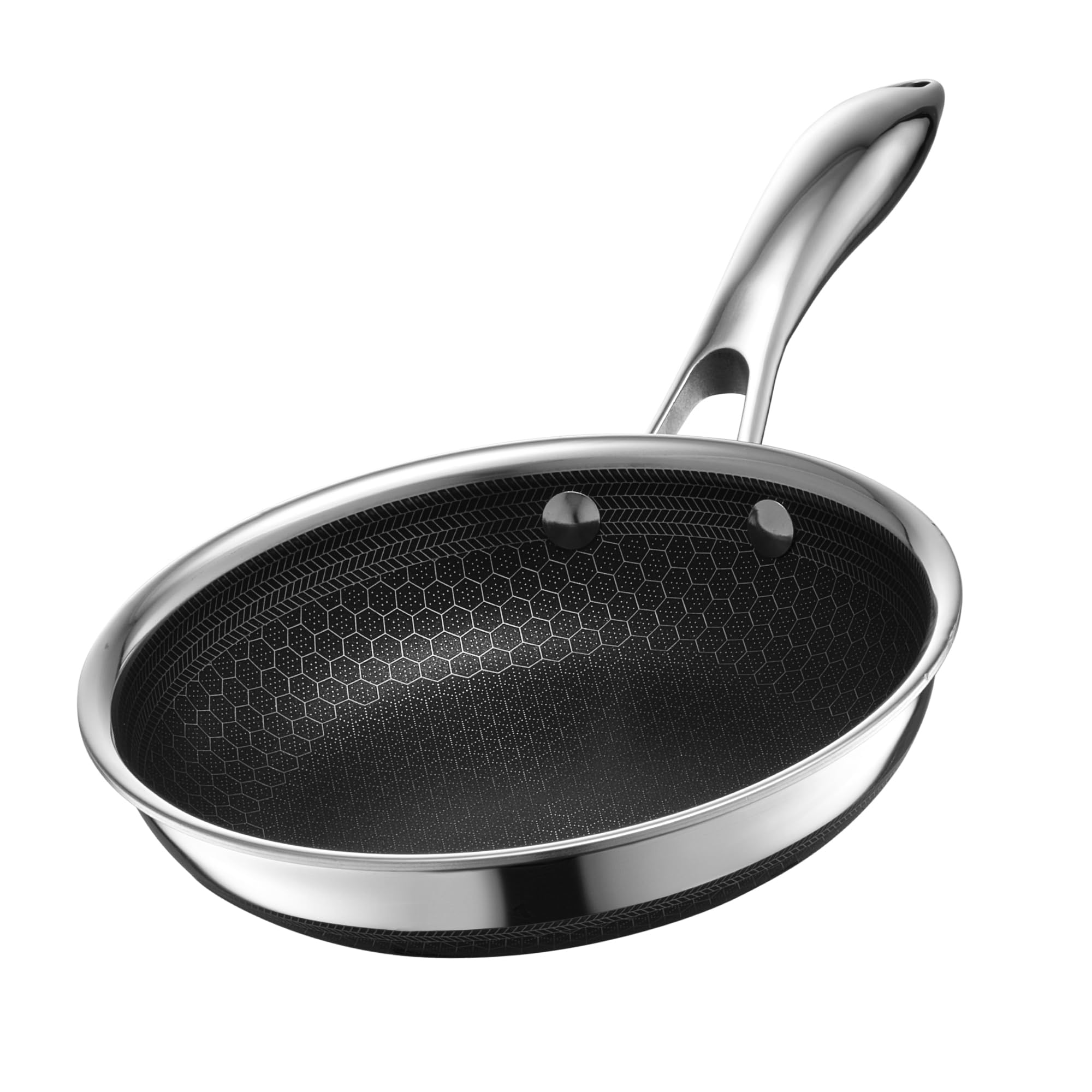 HexClad Hybrid-Wok, Ø 25 cm – Antihaftbeschichtete Wokpfanne mit Stay-Cool-Griff – Edelstahl Wok für alle Herdarten, auch Induktion – Wok Pfanne PFOA-frei*, backofen- und spülmaschinenfest