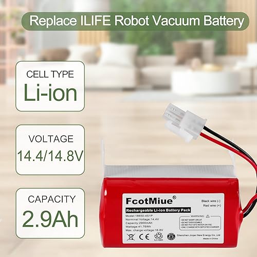 Miniatura 5 de FcotMiue Batería de repuesto PX-B020 para ILIFE A4S, A4S Pro, A6, A7, A8, A9, V5, V5S, V7, V7s, V7s Plus, W400, baterías de litio de repuesto, 14.4V